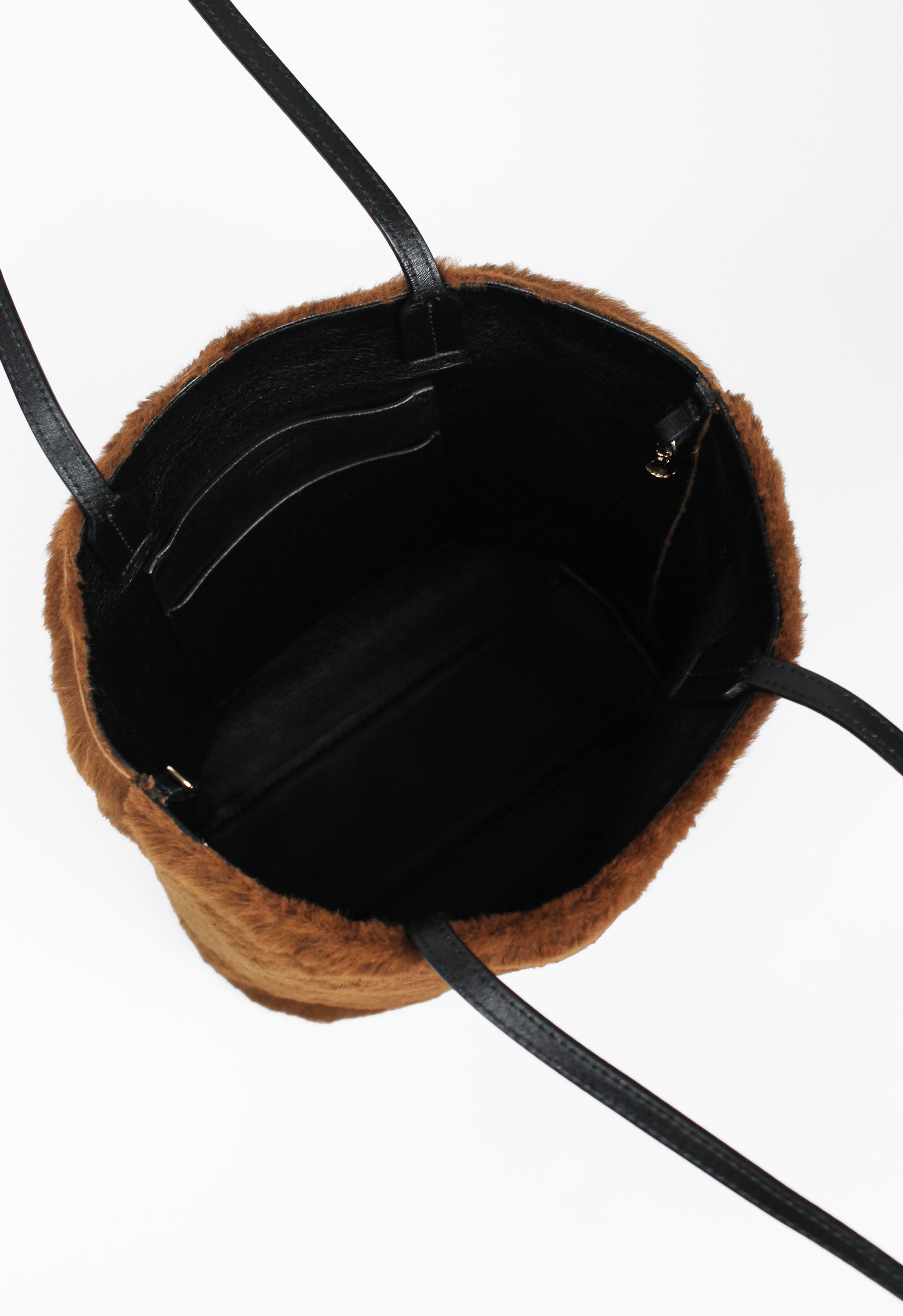 JIL SANDER BROWN SHEARLING SHOULDER BAG