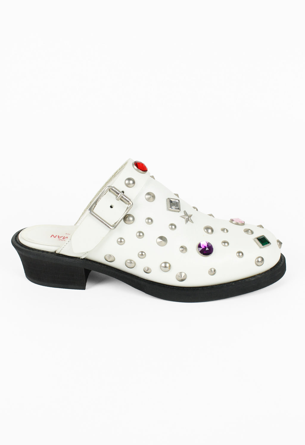 JUNYA WATANABE MAN PINK FW 2002 WHITE LEATHER JEWELLED MULES