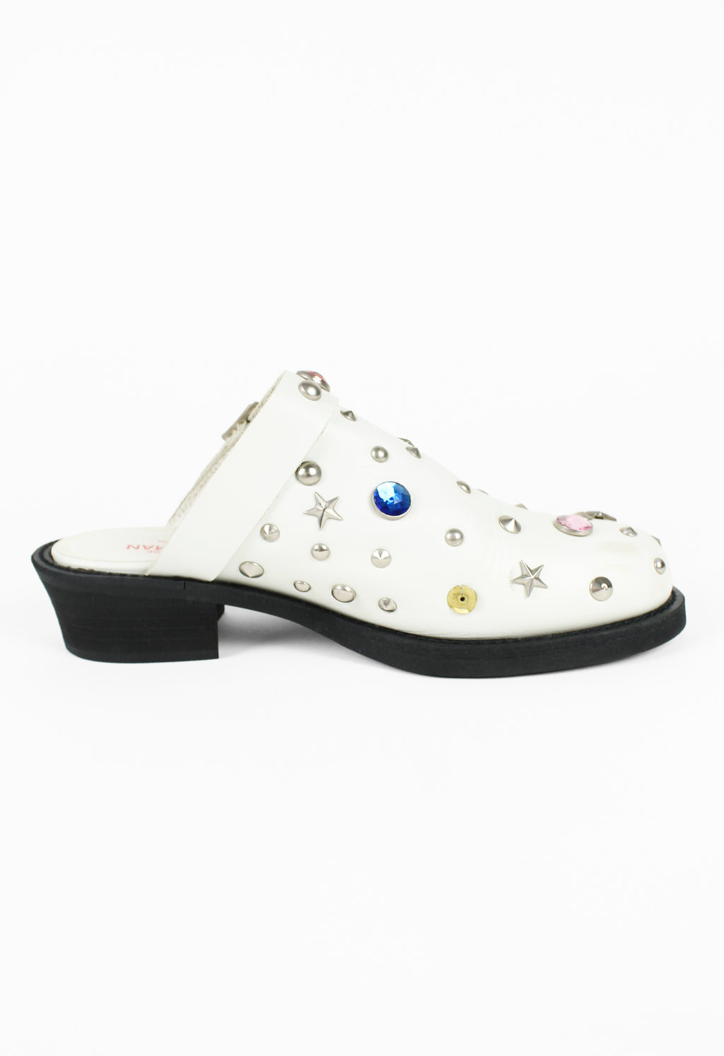 JUNYA WATANABE MAN PINK FW 2002 WHITE LEATHER JEWELLED MULES