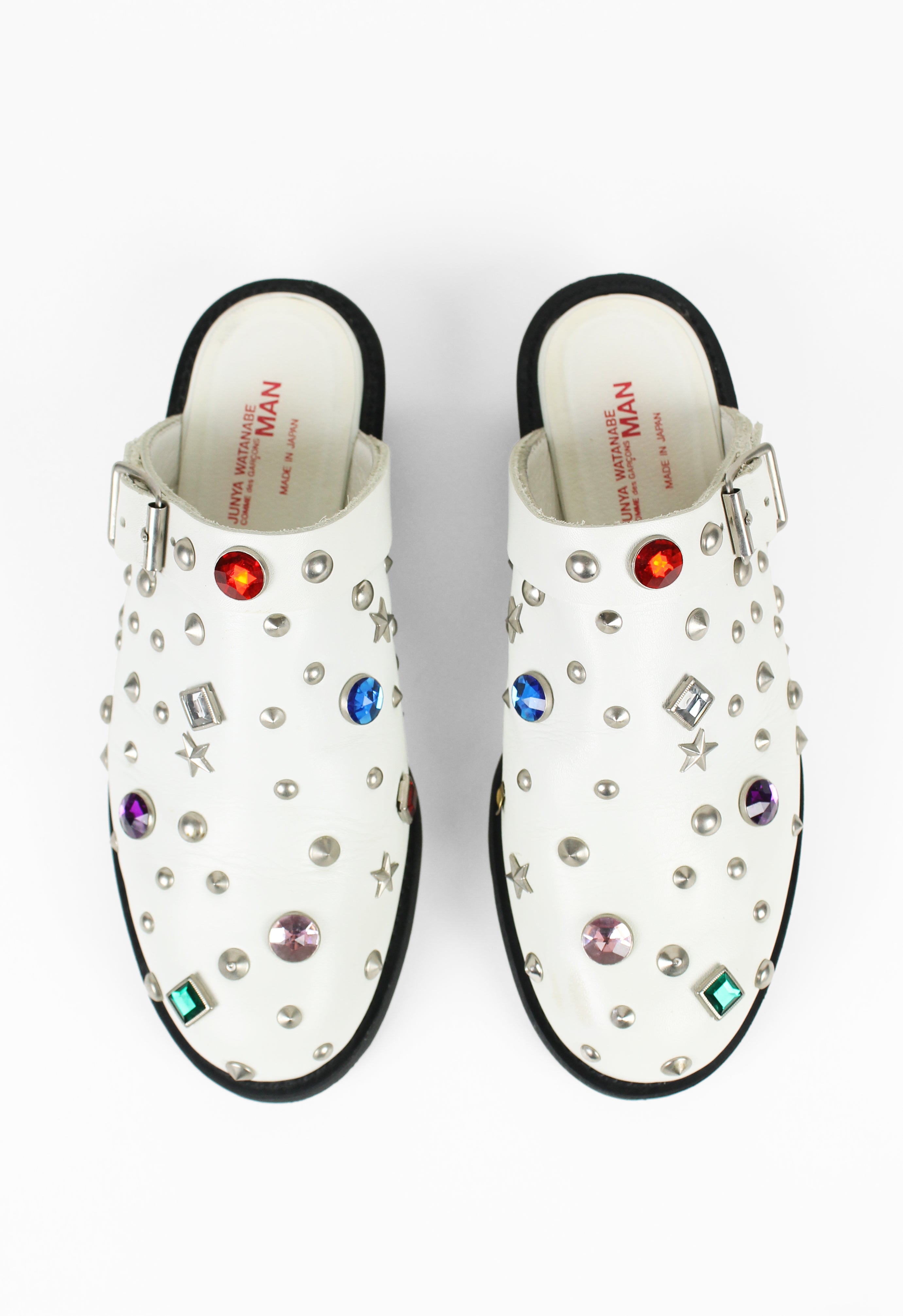 JUNYA WATANABE MAN PINK FW 2002 WHITE LEATHER JEWELLED MULES