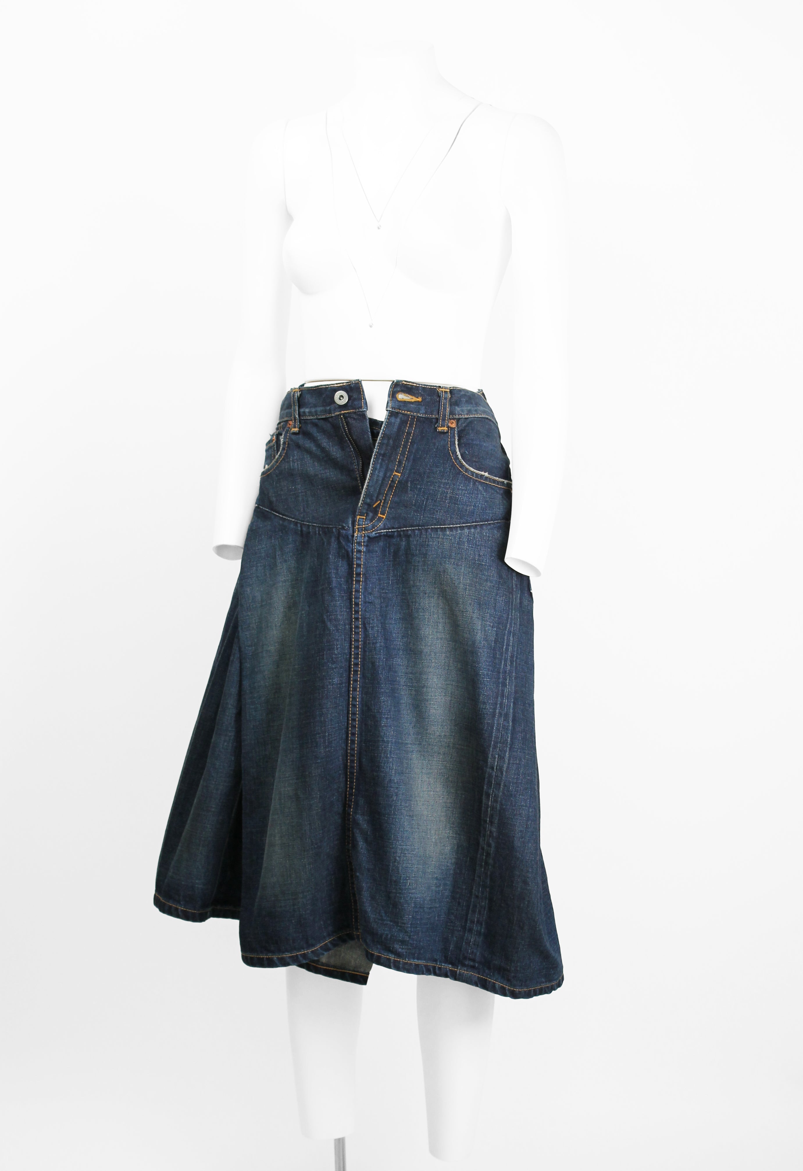 JUNYA WATANABE SS 2006 RECONSTRUCTED DENIM PLEATED SKIRT