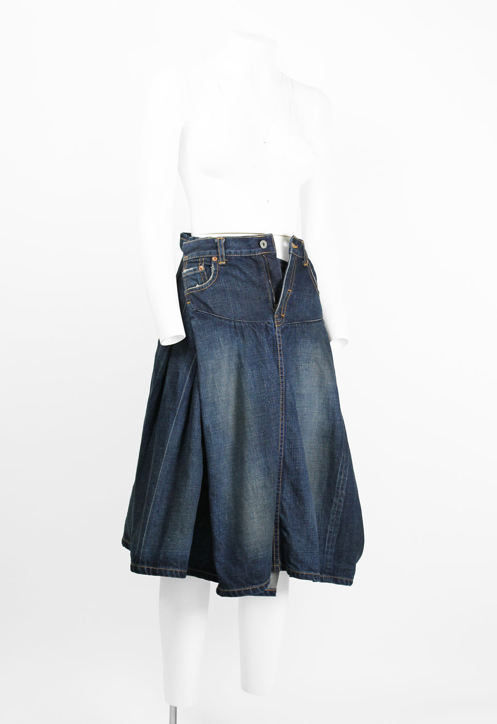 JUNYA WATANABE SS 2006 RECONSTRUCTED DENIM PLEATED SKIRT