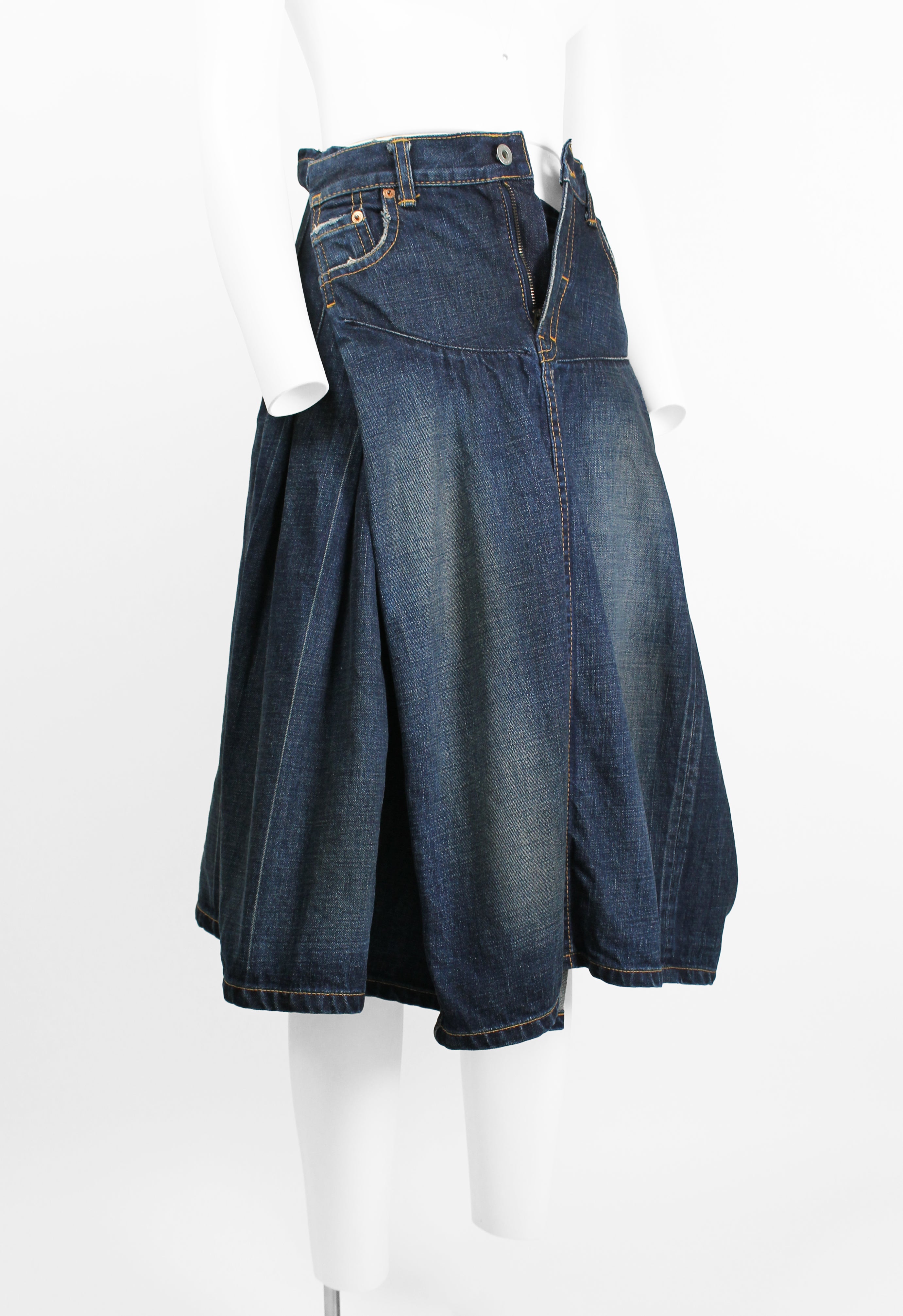 JUNYA WATANABE SS 2006 RECONSTRUCTED DENIM PLEATED SKIRT
