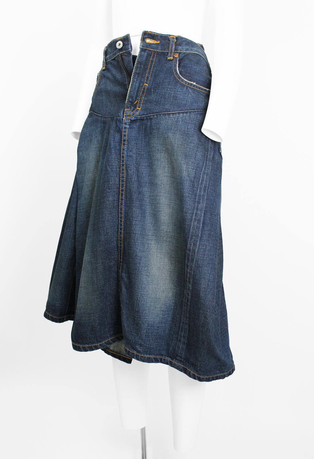 JUNYA WATANABE SS 2006 RECONSTRUCTED DENIM PLEATED SKIRT