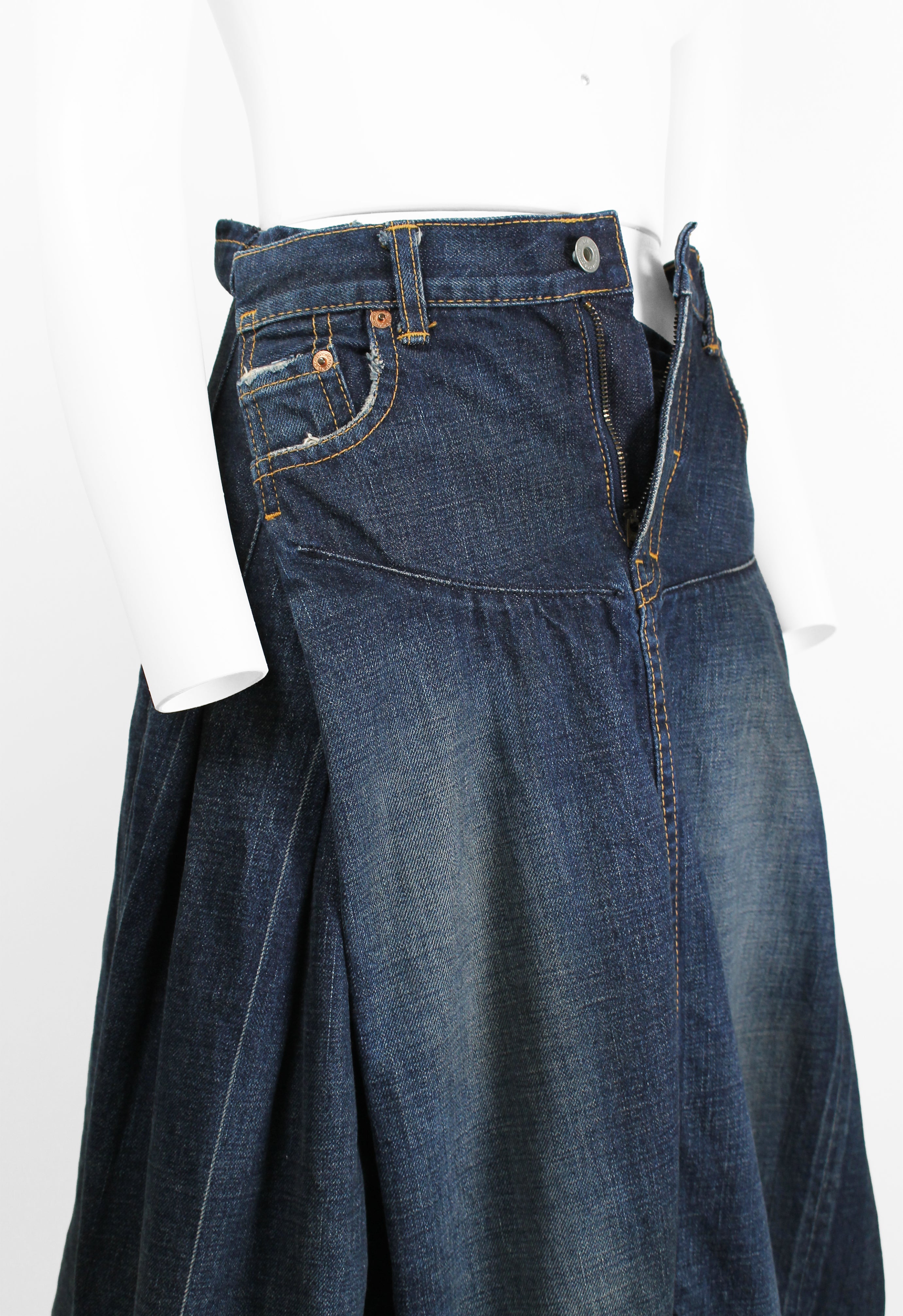 JUNYA WATANABE SS 2006 RECONSTRUCTED DENIM PLEATED SKIRT