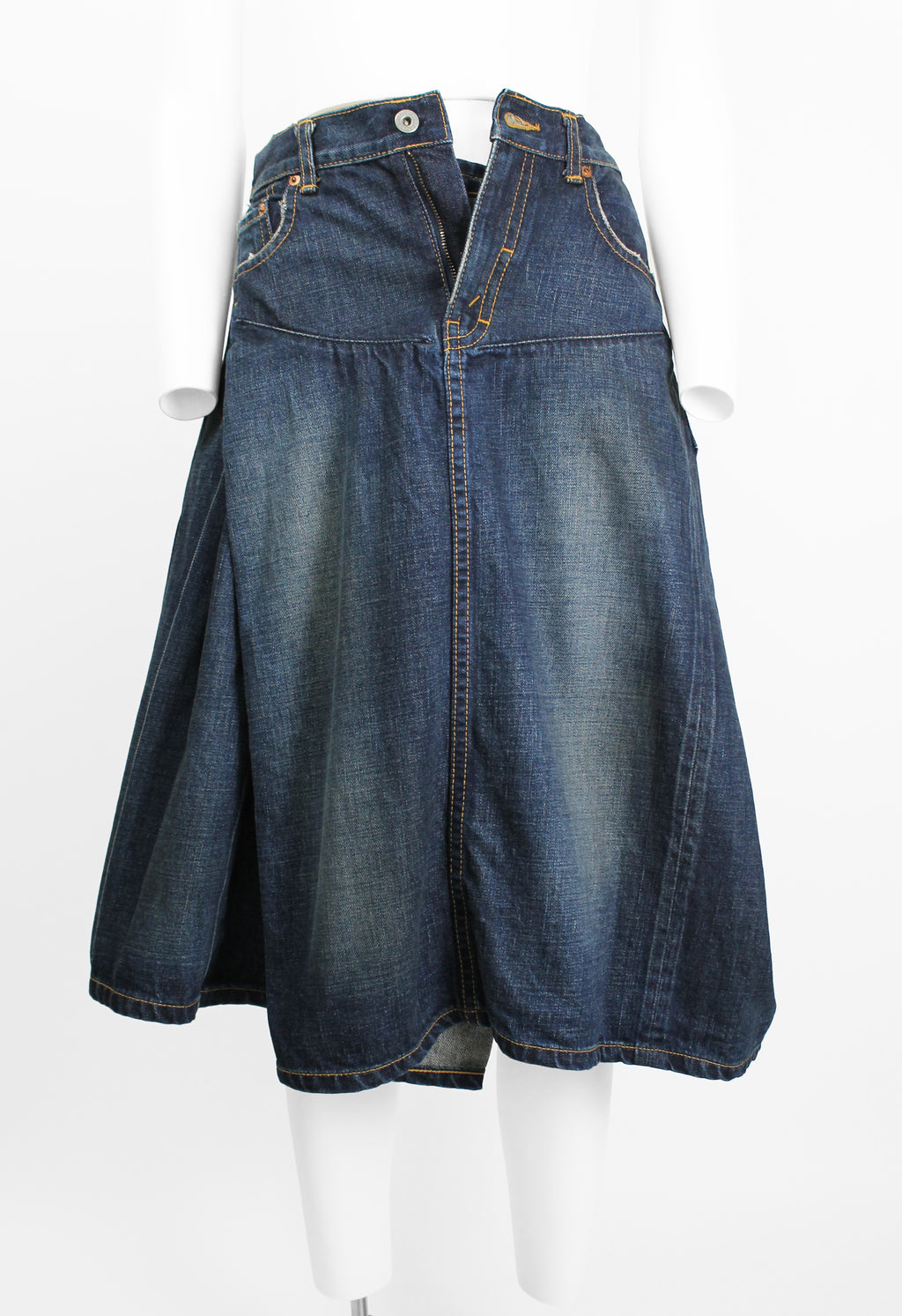 JUNYA WATANABE SS 2006 RECONSTRUCTED DENIM PLEATED SKIRT