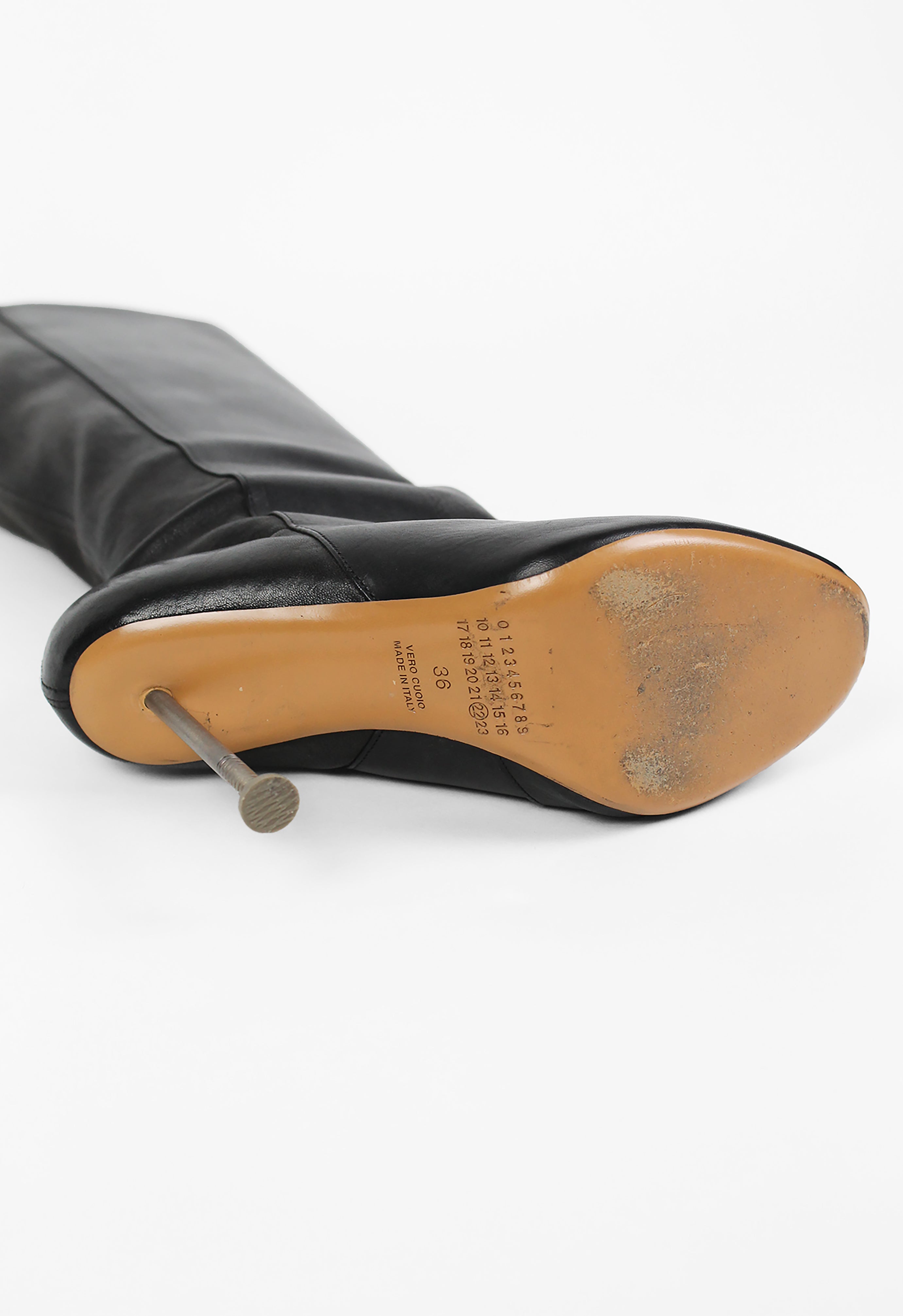 MAISON MARTIN MARGIELA FW 2008 KNEE HIGH LEATHER NAIL BOOTS