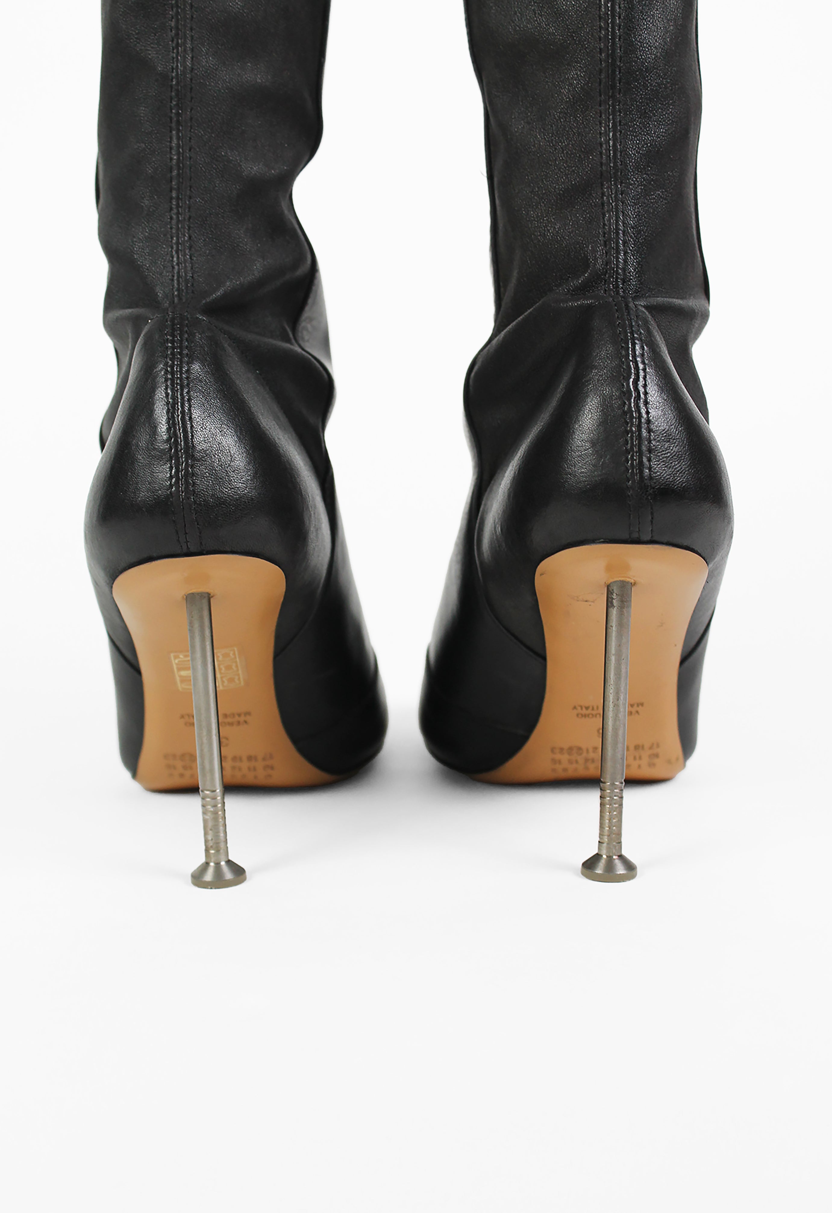 MAISON MARTIN MARGIELA FW 2008 KNEE HIGH LEATHER NAIL BOOTS