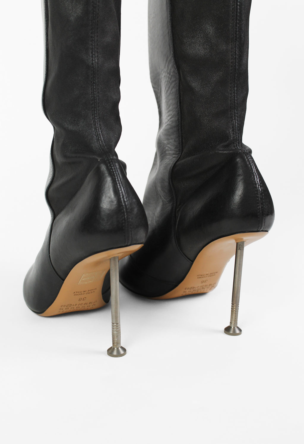 MAISON MARTIN MARGIELA FW 2008 KNEE HIGH LEATHER NAIL BOOTS