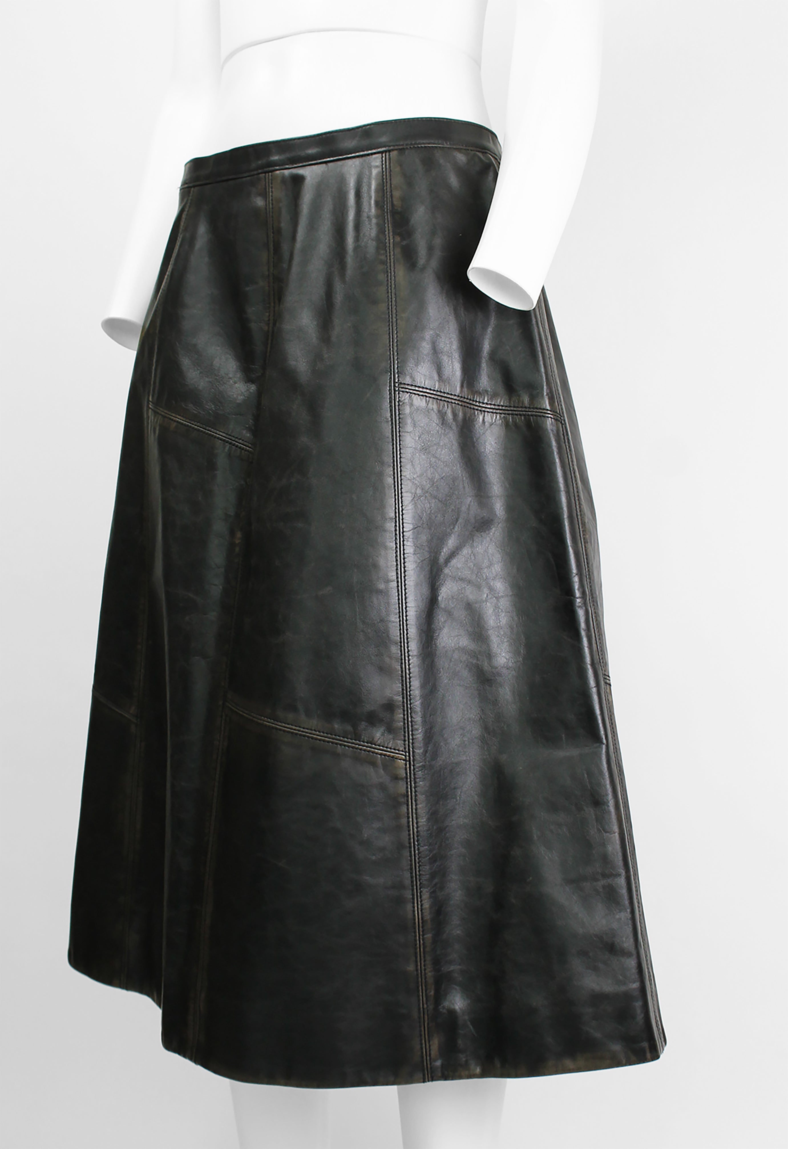 MARNI FW 2020 LONG LEATHER DISTRESSED PANEL SKIRT