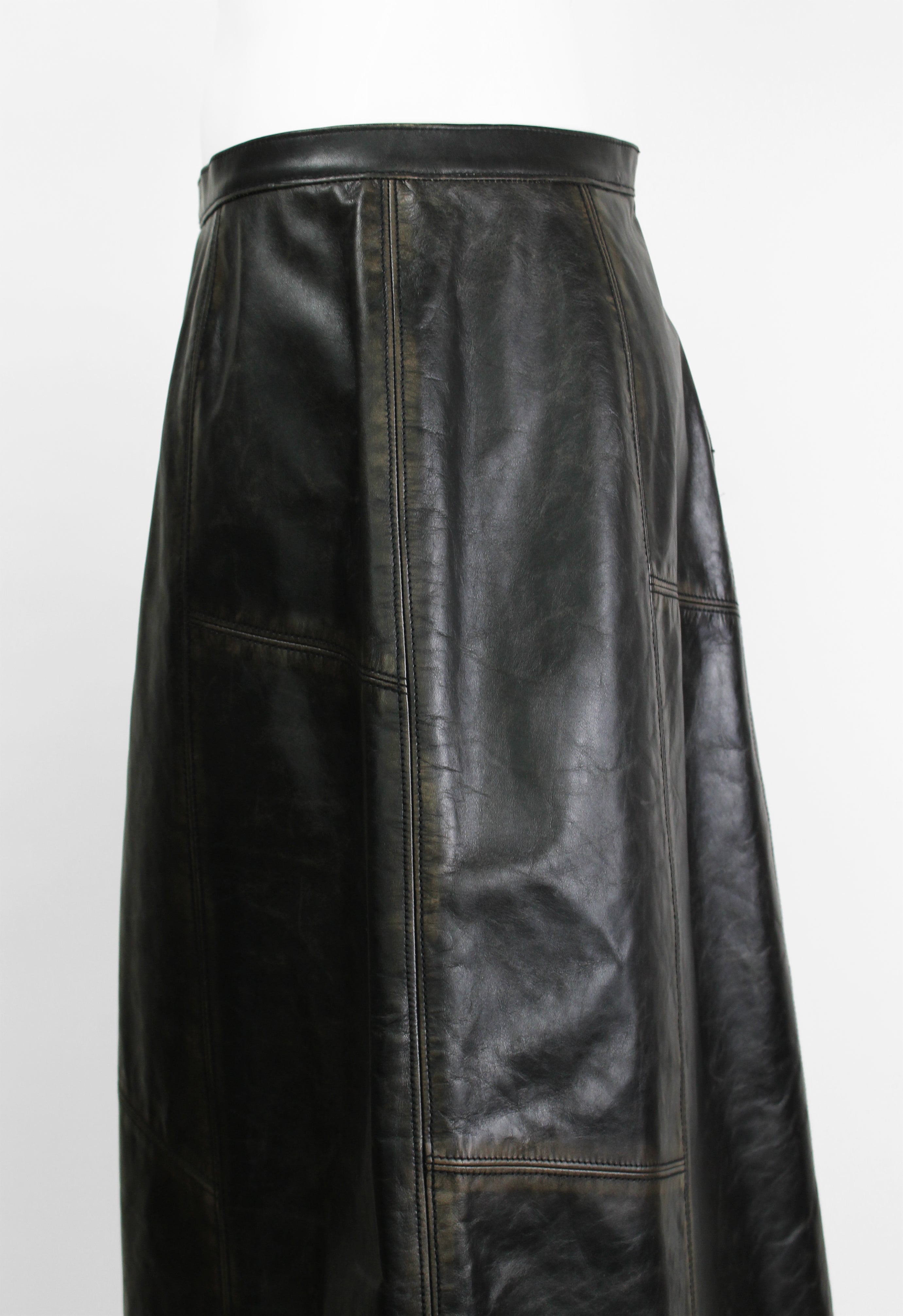MARNI FW 2020 LONG LEATHER DISTRESSED PANEL SKIRT