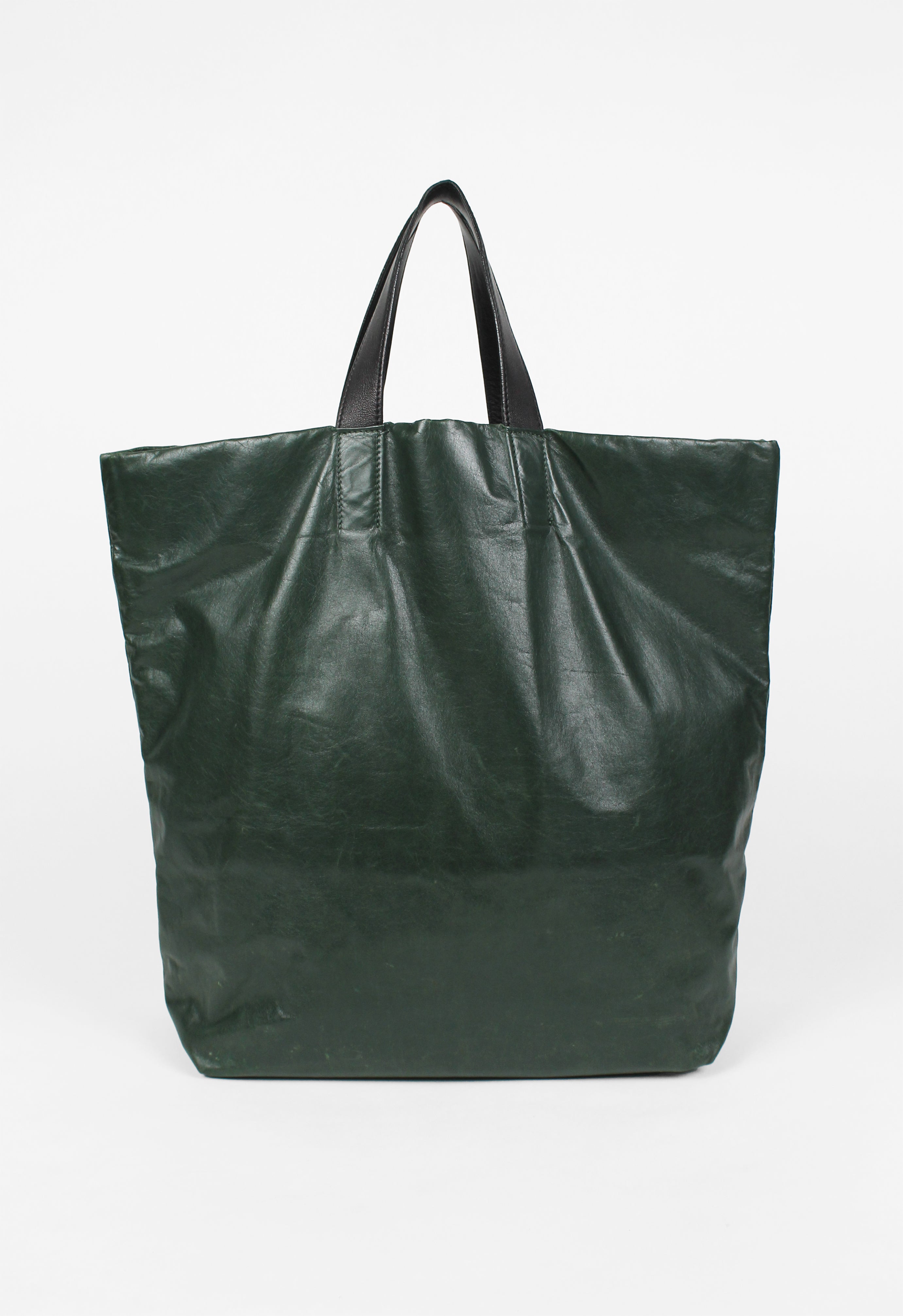 MARNI DARK GREEN LEATHER REVERSIBLE TOTE BAG
