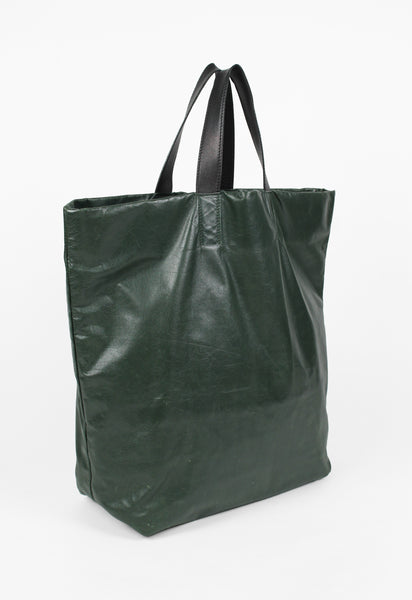 MARNI DARK GREEN LEATHER REVERSIBLE TOTE BAG