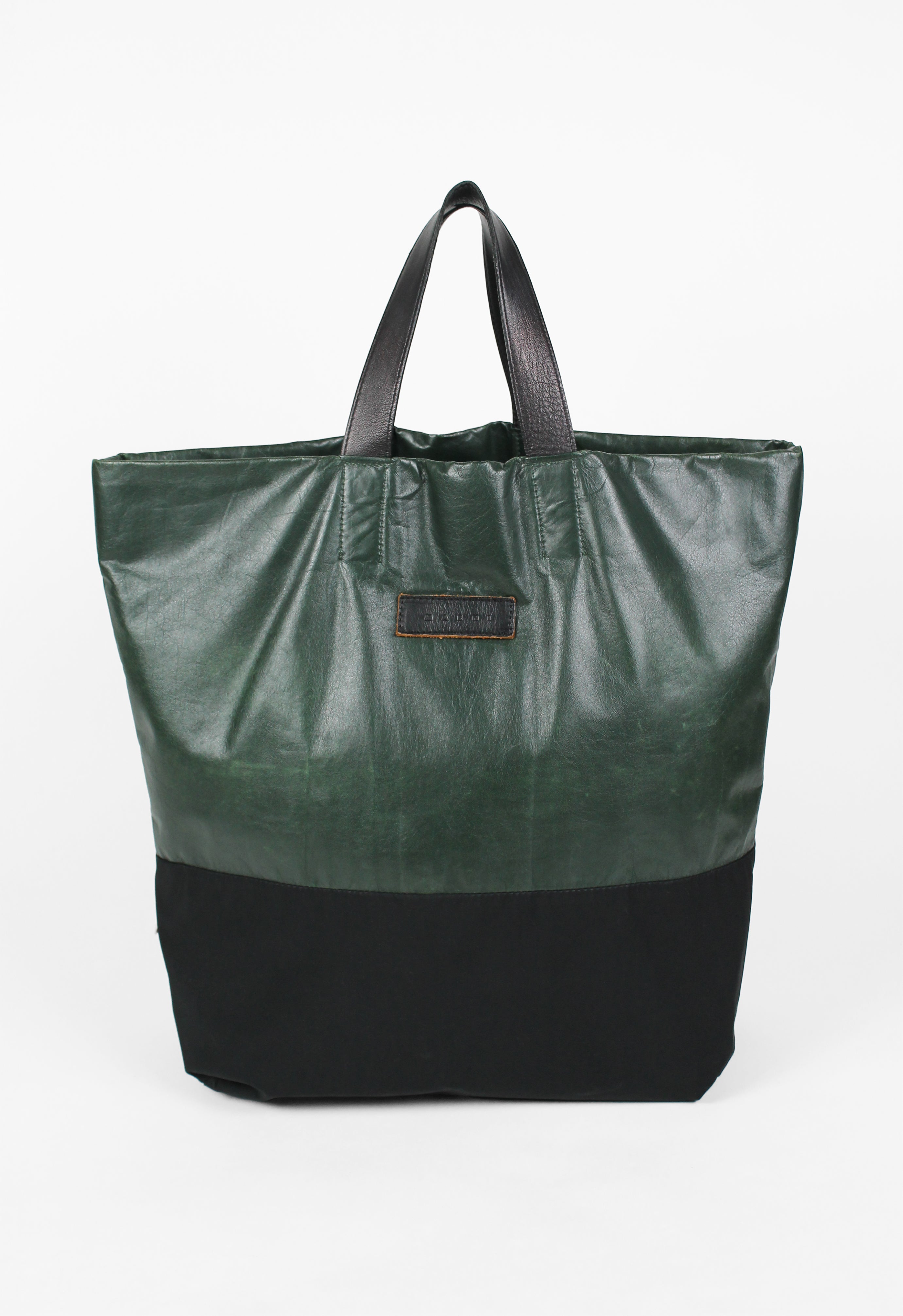 MARNI DARK GREEN LEATHER REVERSIBLE TOTE BAG
