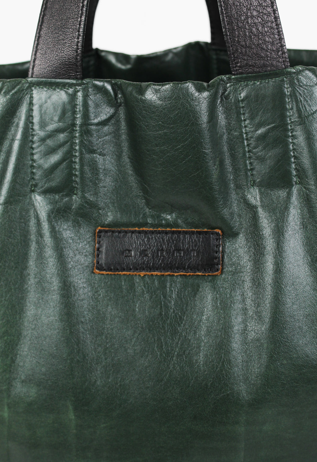MARNI DARK GREEN LEATHER REVERSIBLE TOTE BAG