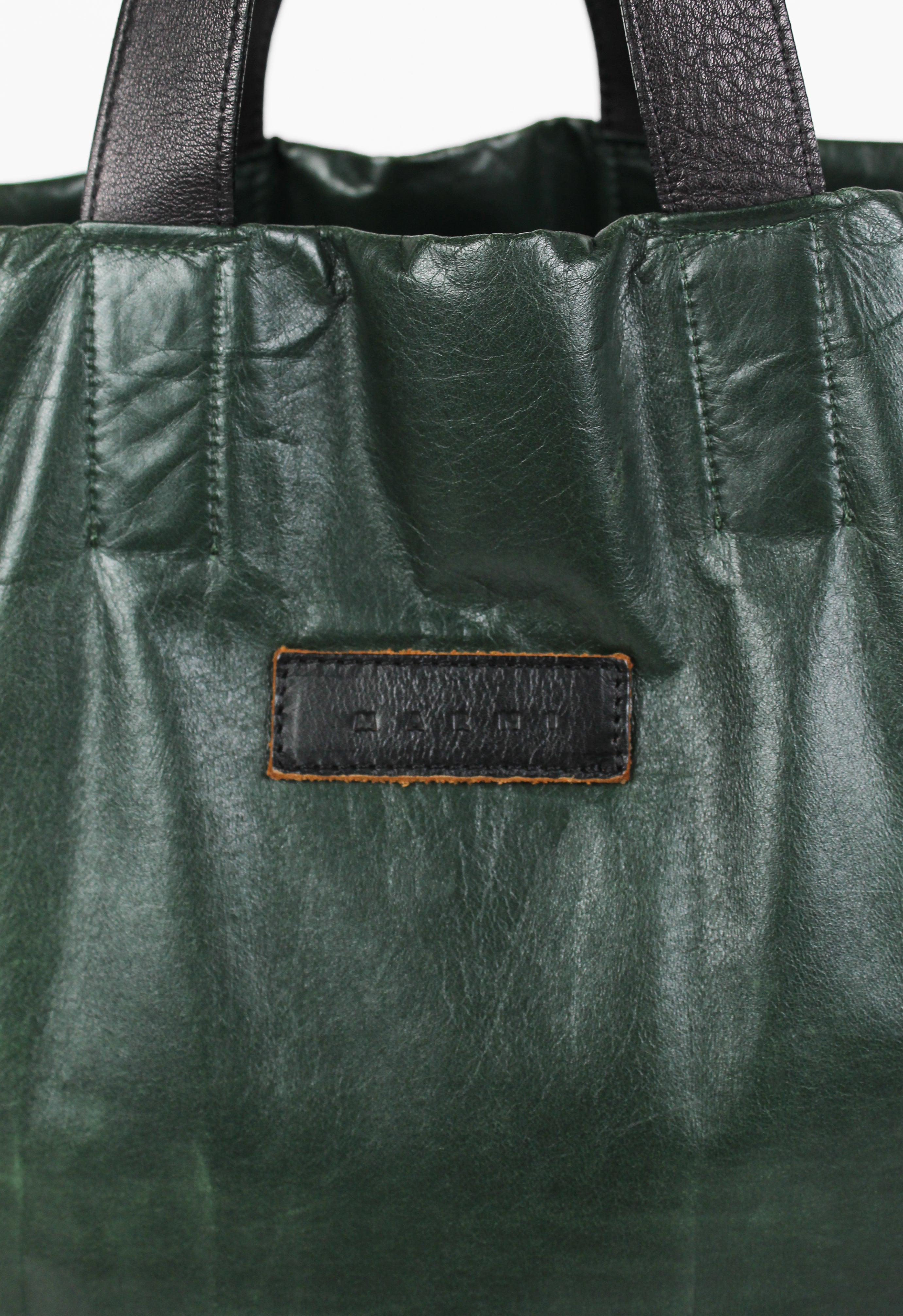 MARNI DARK GREEN LEATHER REVERSIBLE TOTE BAG
