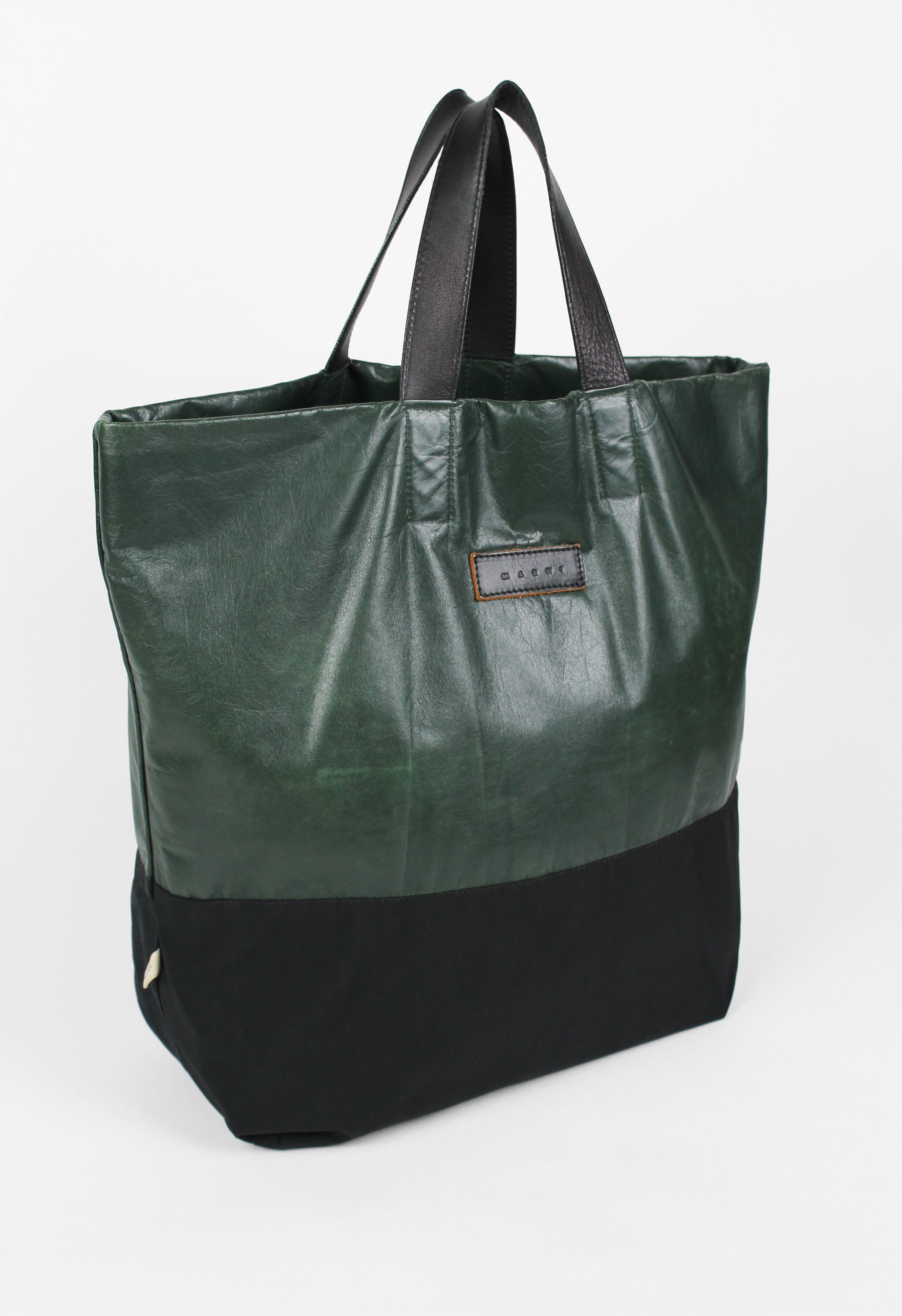 MARNI DARK GREEN LEATHER REVERSIBLE TOTE BAG