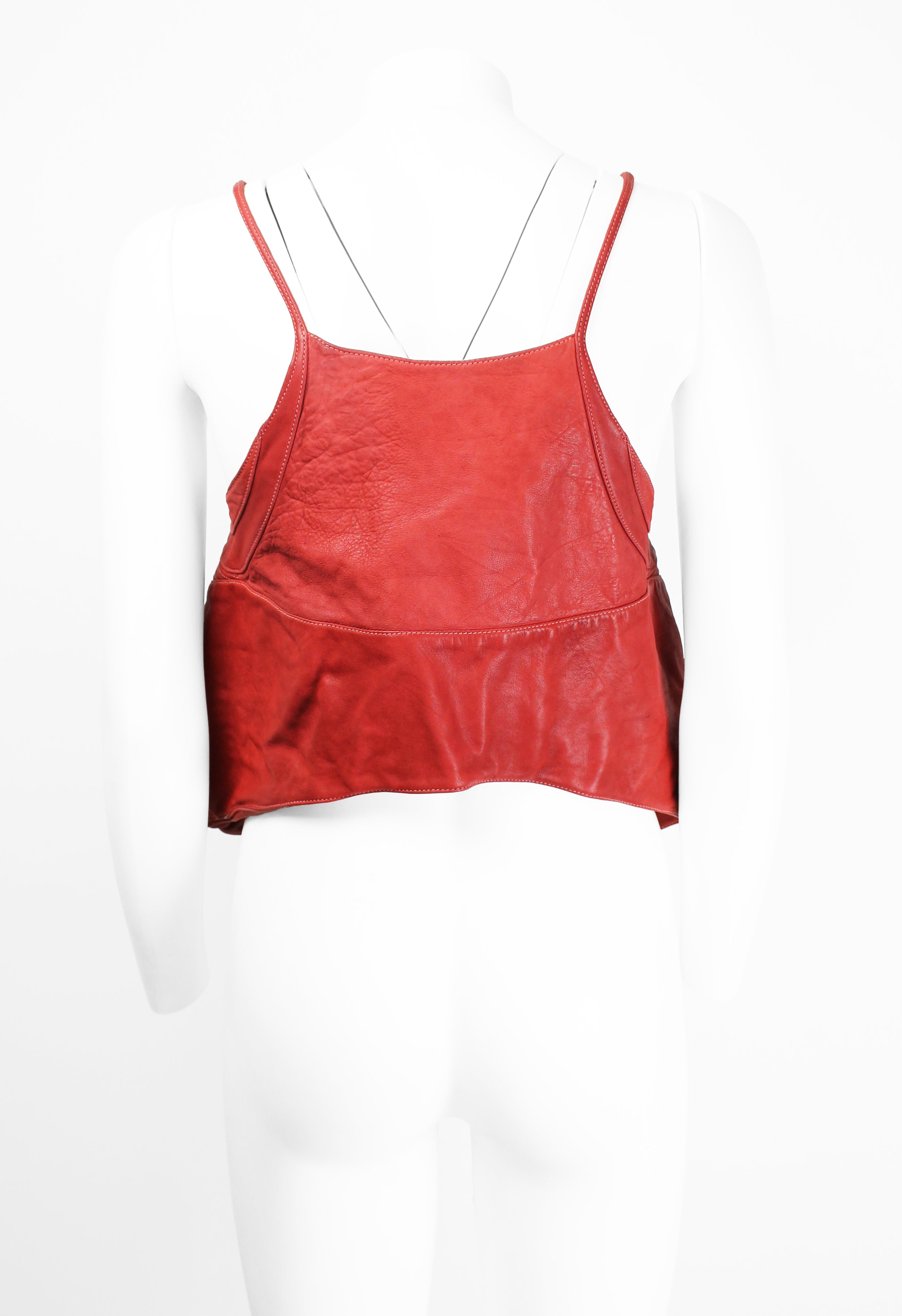 MARNI DYED RED LEATHER BIKER TOP