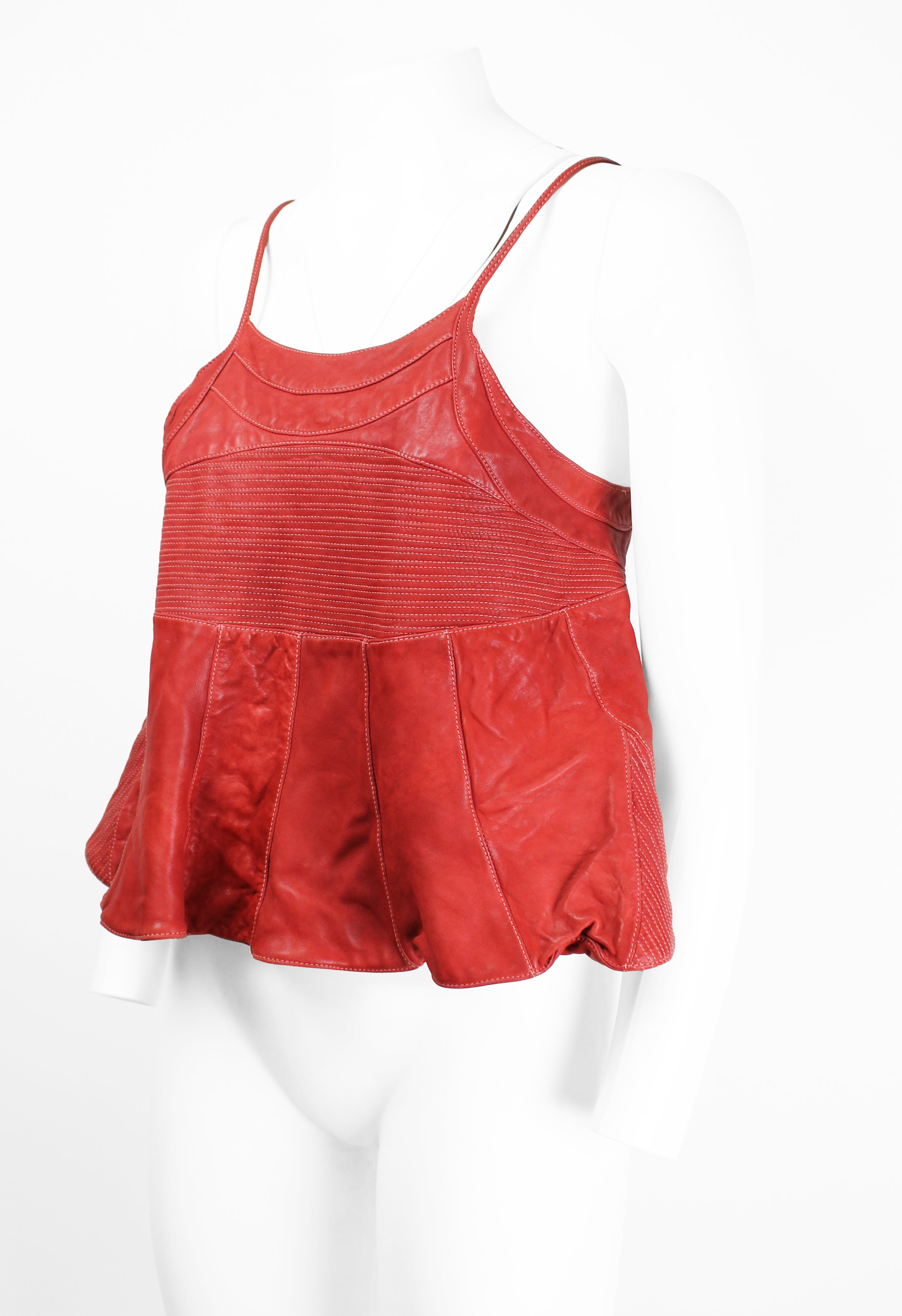 MARNI DYED RED LEATHER BIKER TOP