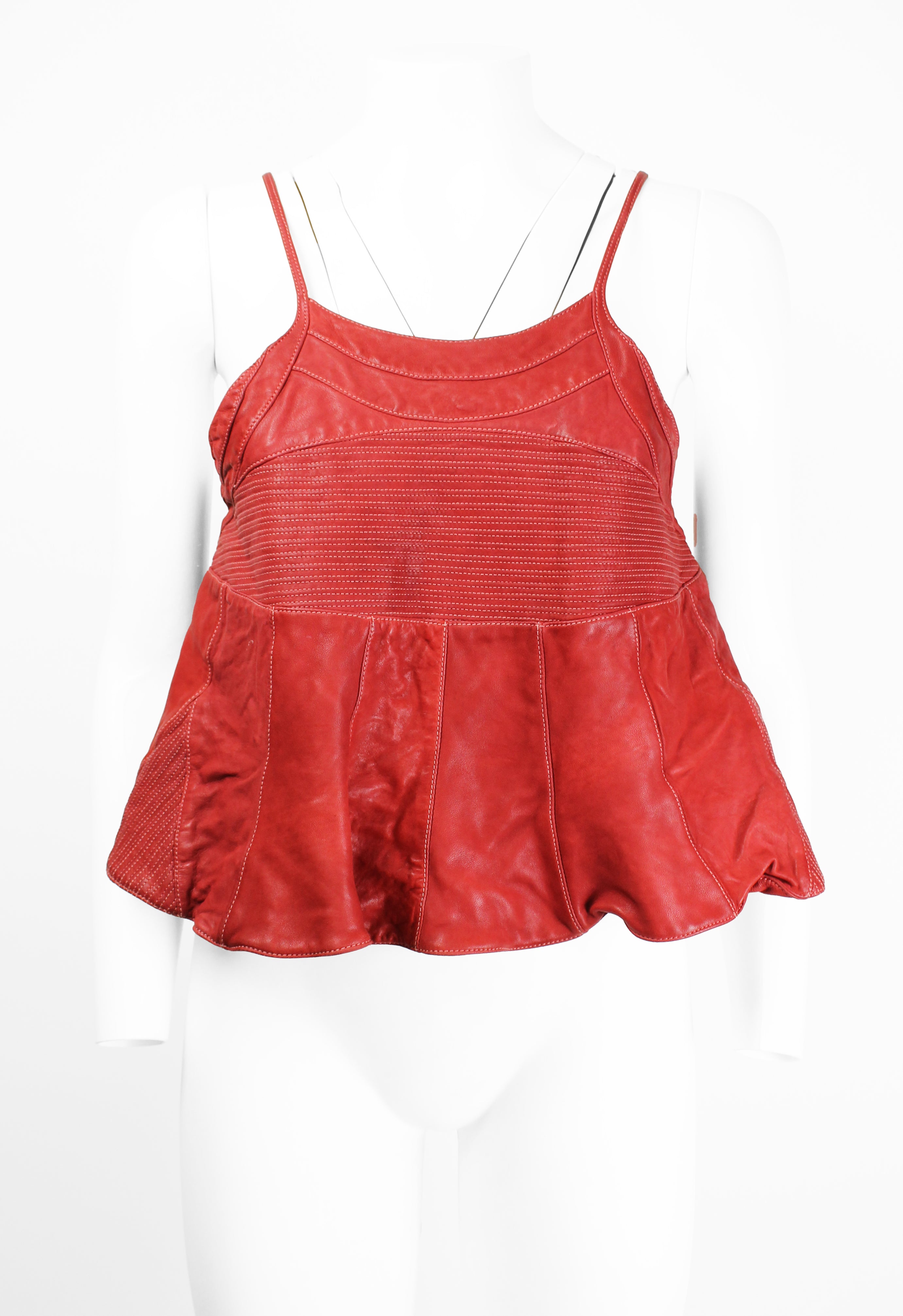 MARNI DYED RED LEATHER BIKER TOP