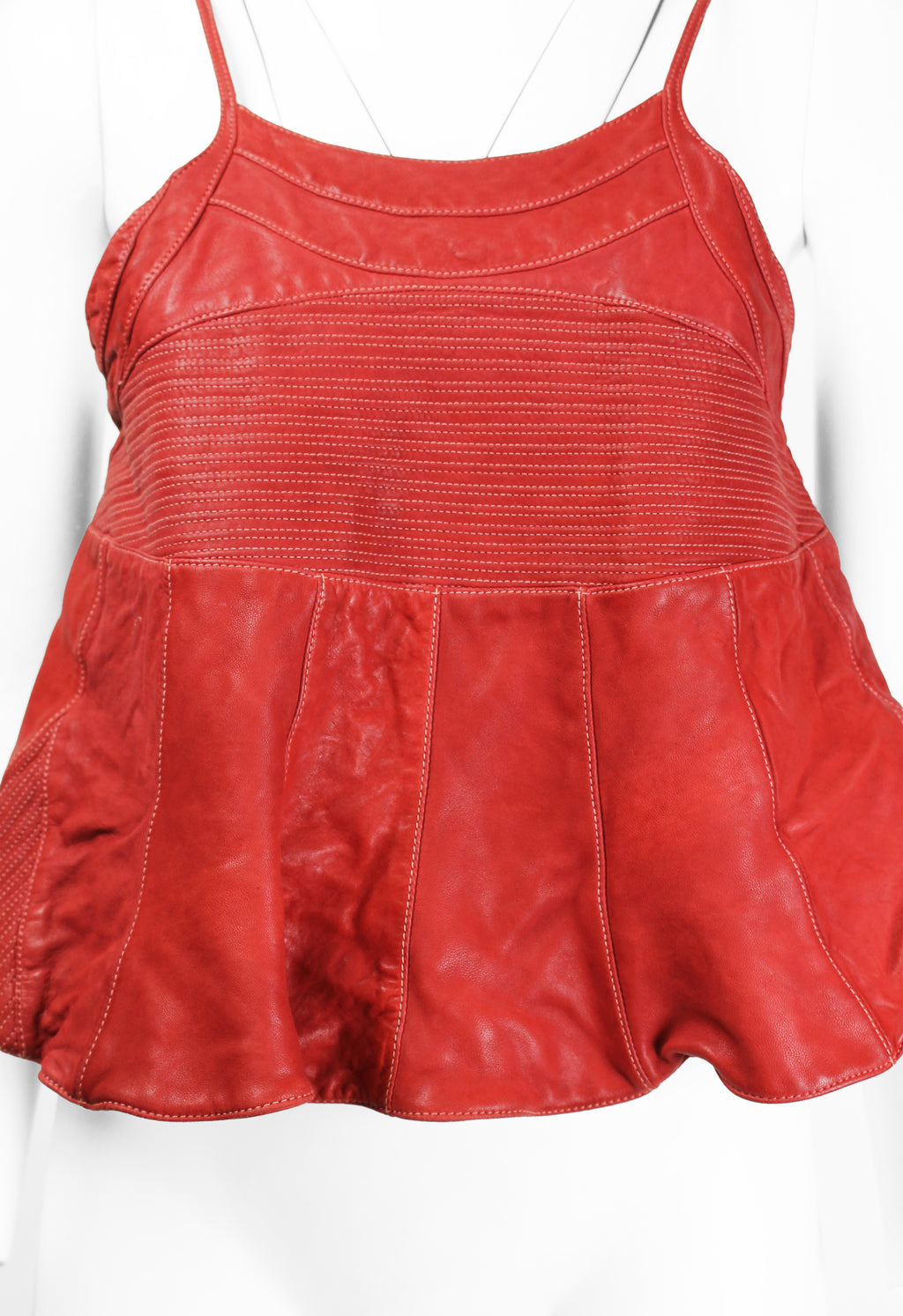 MARNI DYED RED LEATHER BIKER TOP