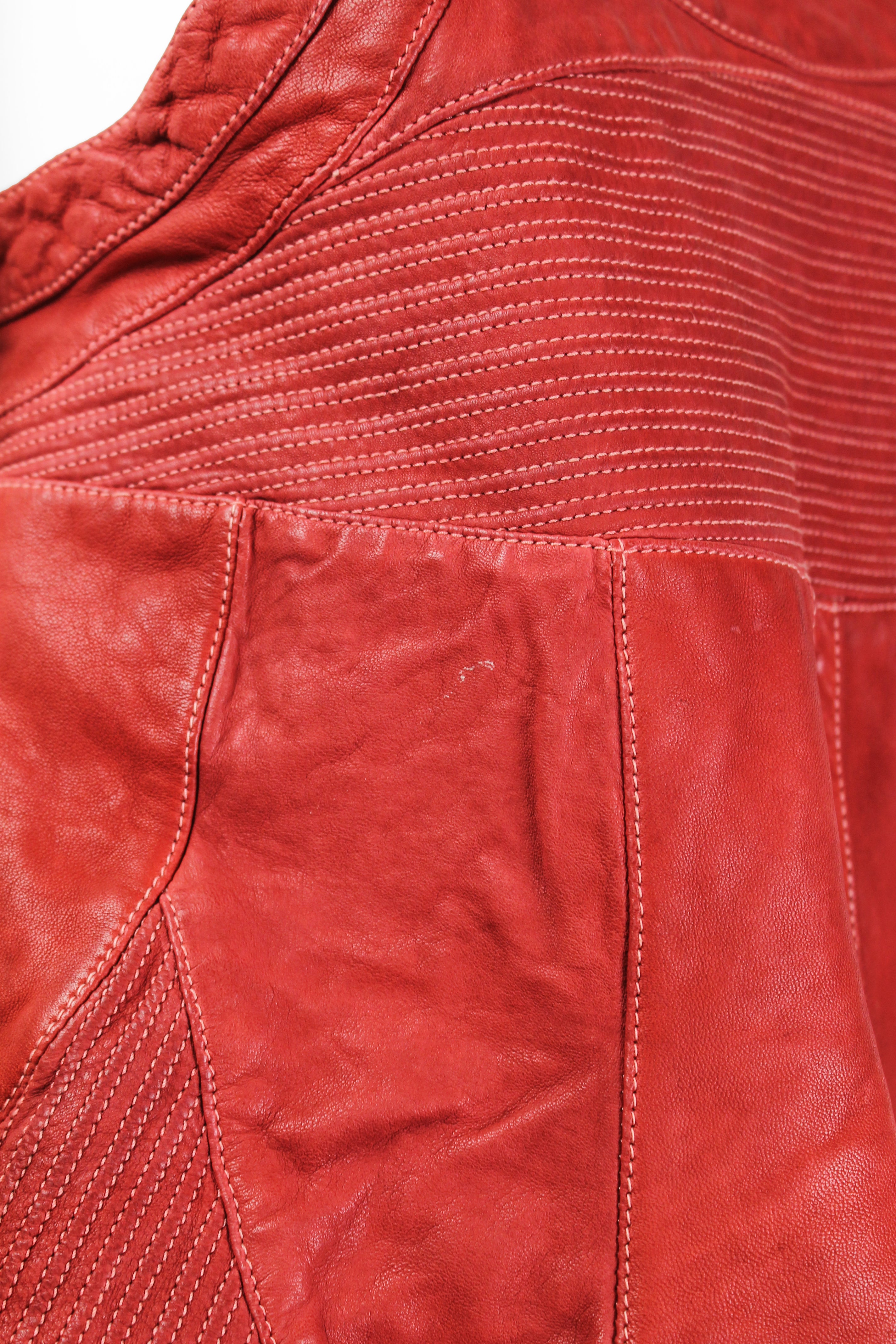MARNI DYED RED LEATHER BIKER TOP