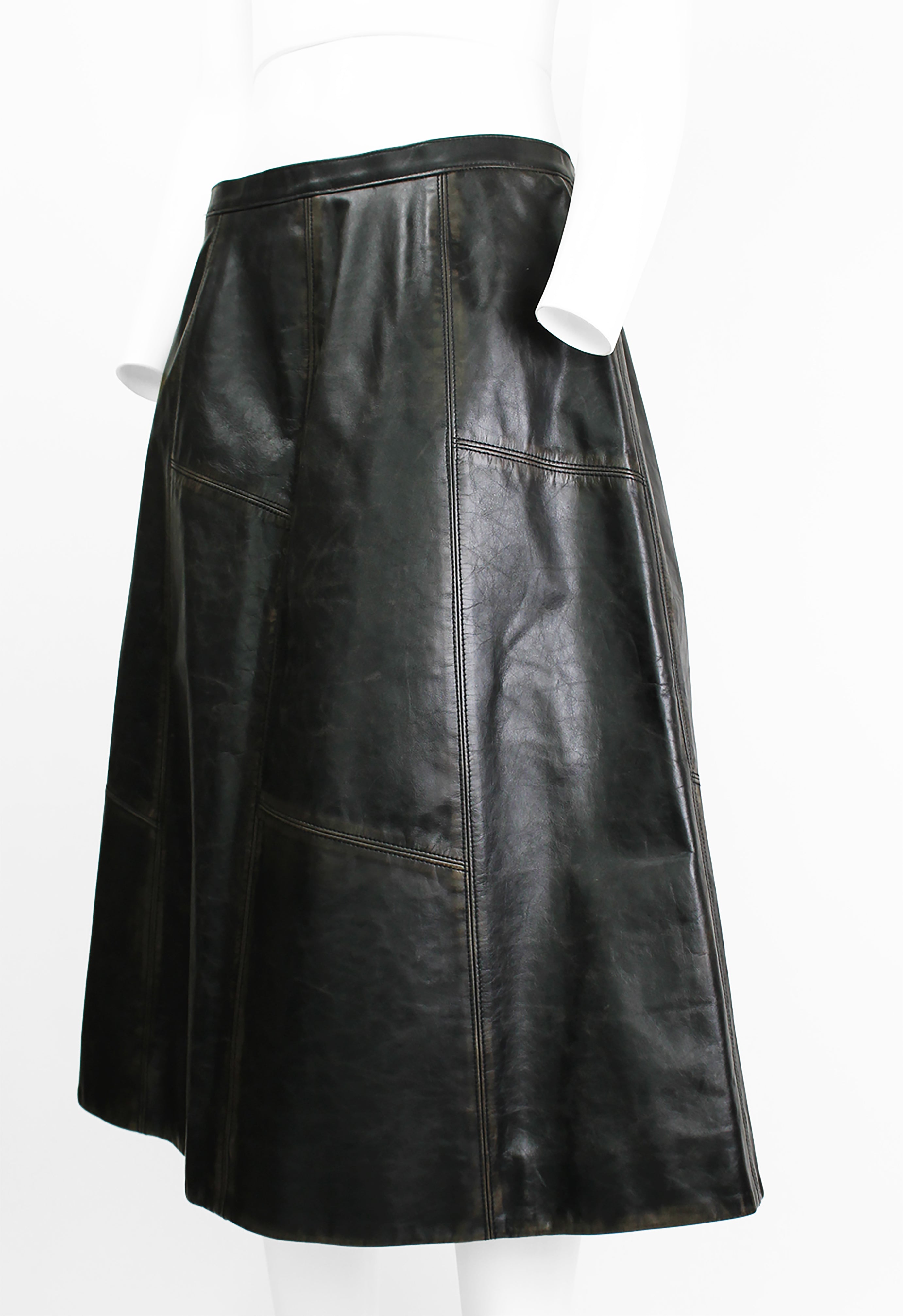 MARNI FW 2020 LEATHER DISTRESSED PANELLED SKIRT