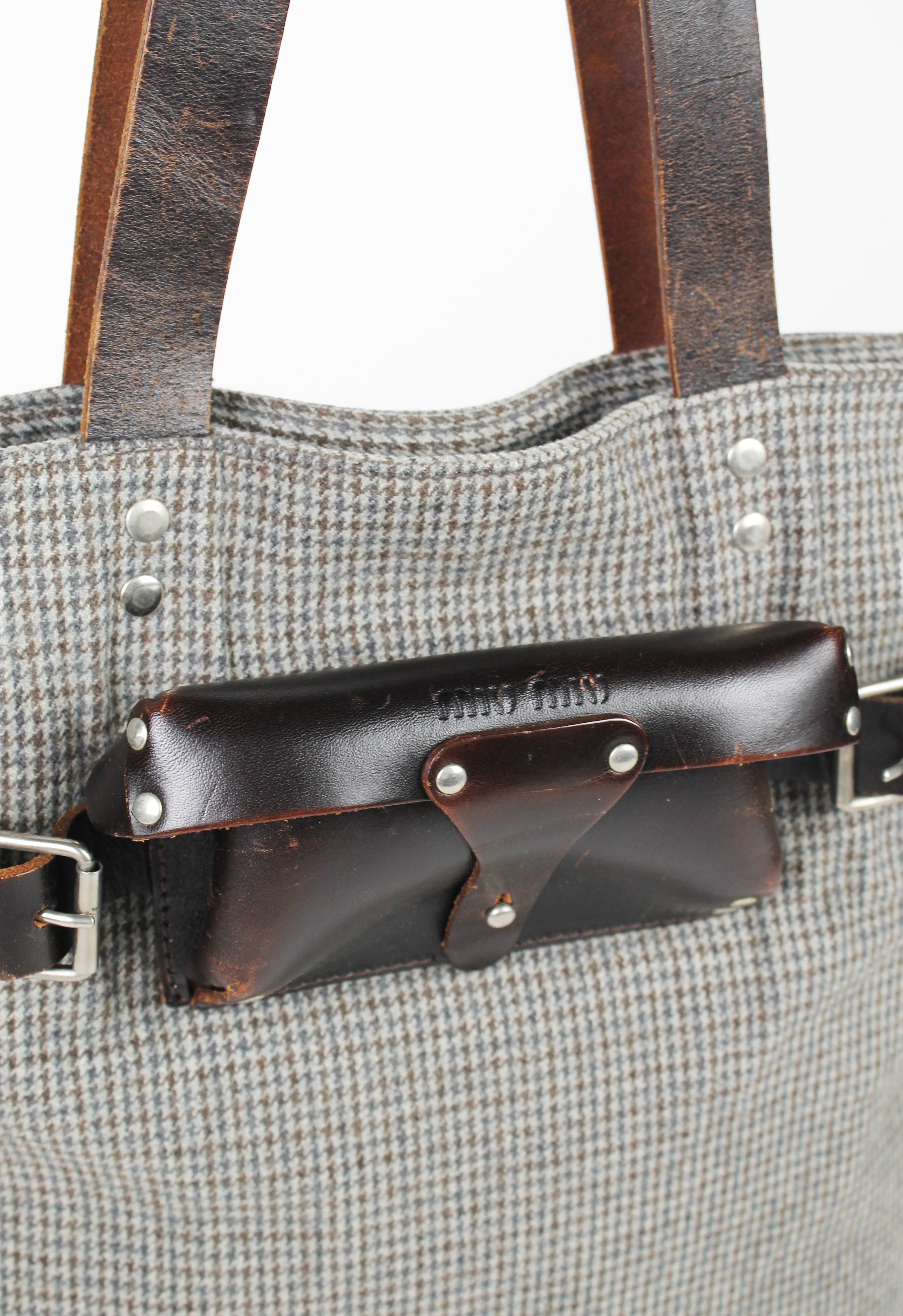 MIU MIU BELTED LEATHER SUNGLASSES CASE TOTE BAG