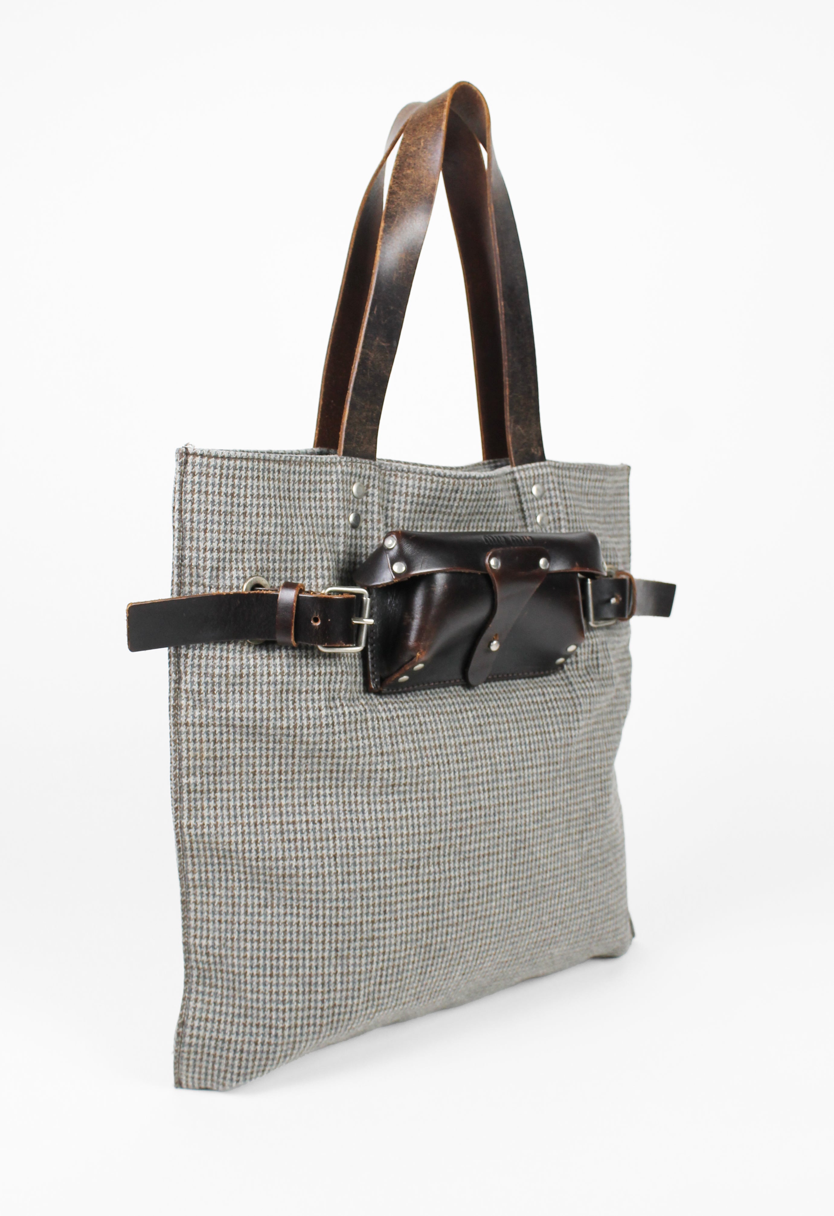 MIU MIU BELTED LEATHER SUNGLASSES CASE TOTE BAG
