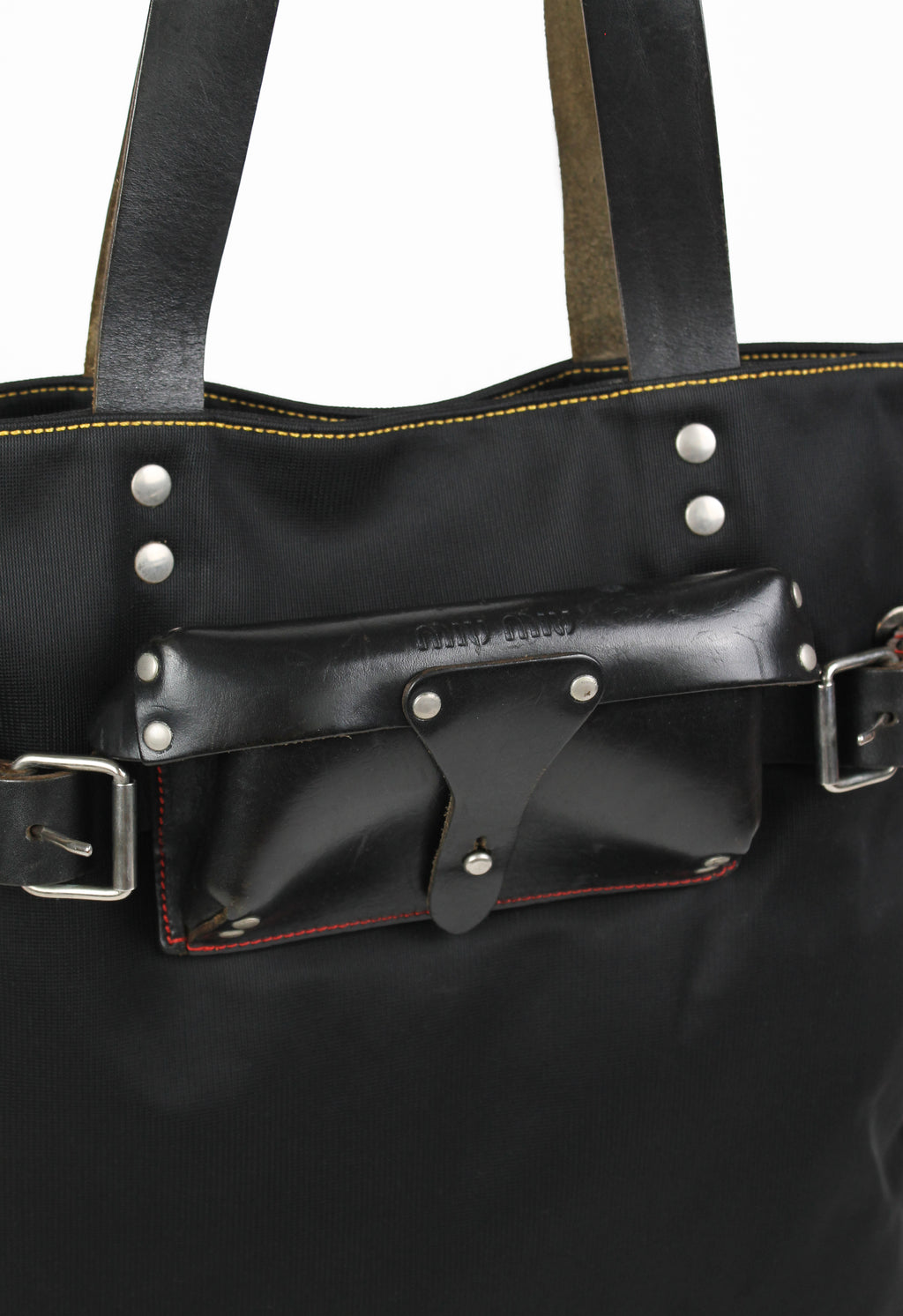 MIU MIU BELTED LEATHER SUNGLASSES CASE TOTE BAG