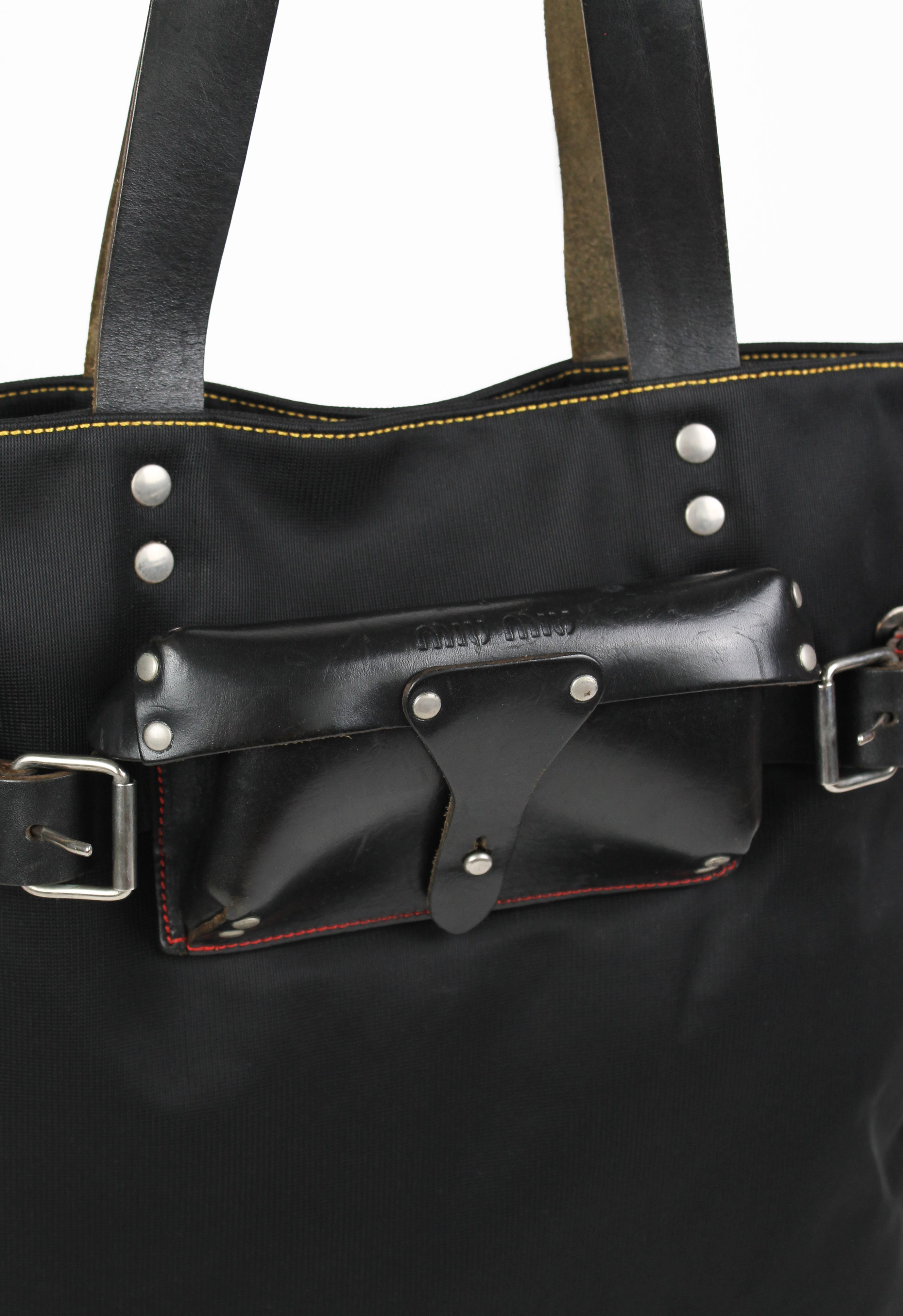 MIU MIU BELTED LEATHER SUNGLASSES CASE TOTE BAG