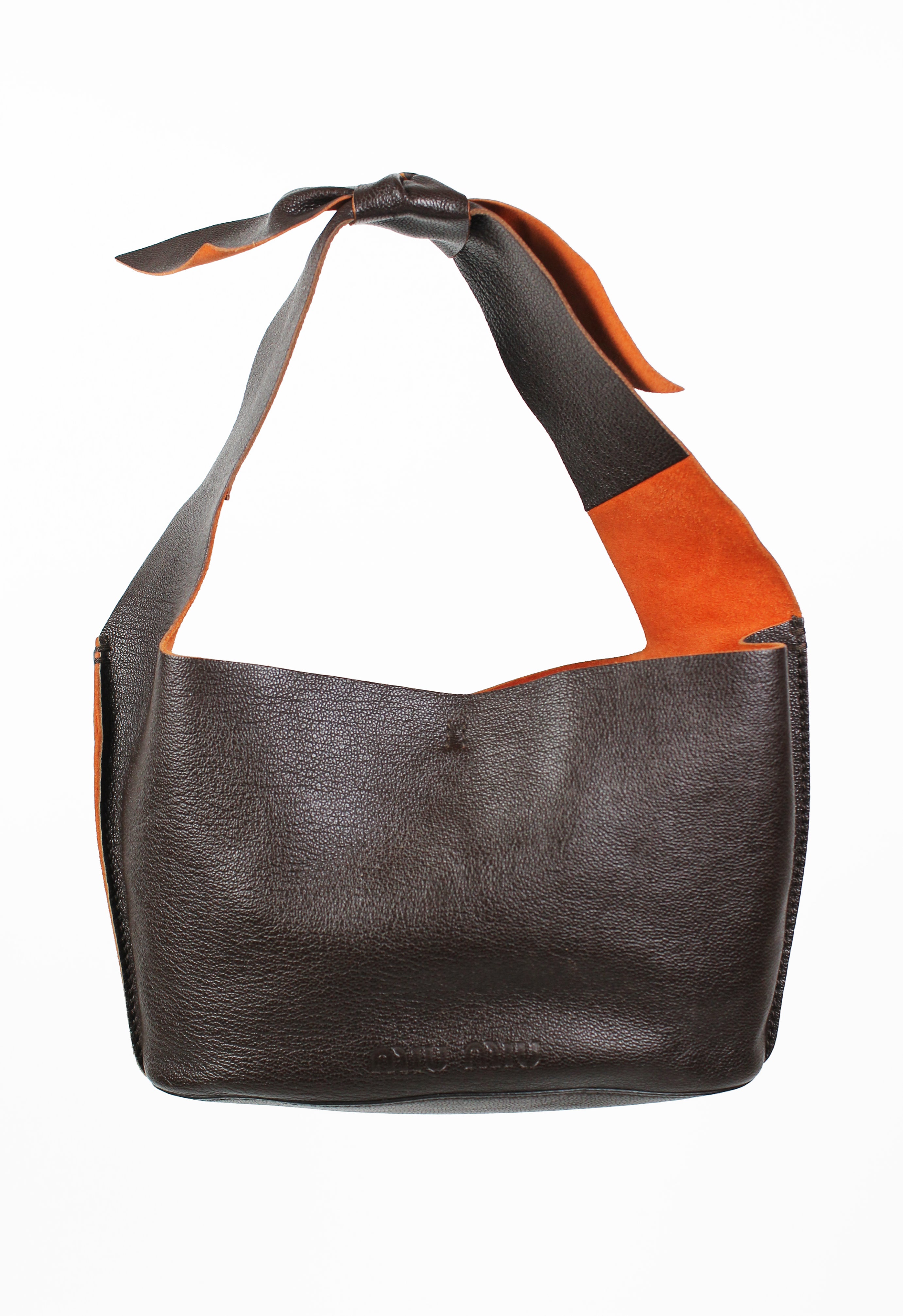 MIU MIU BROWN & ORANGE LEATHER KNOT BAG