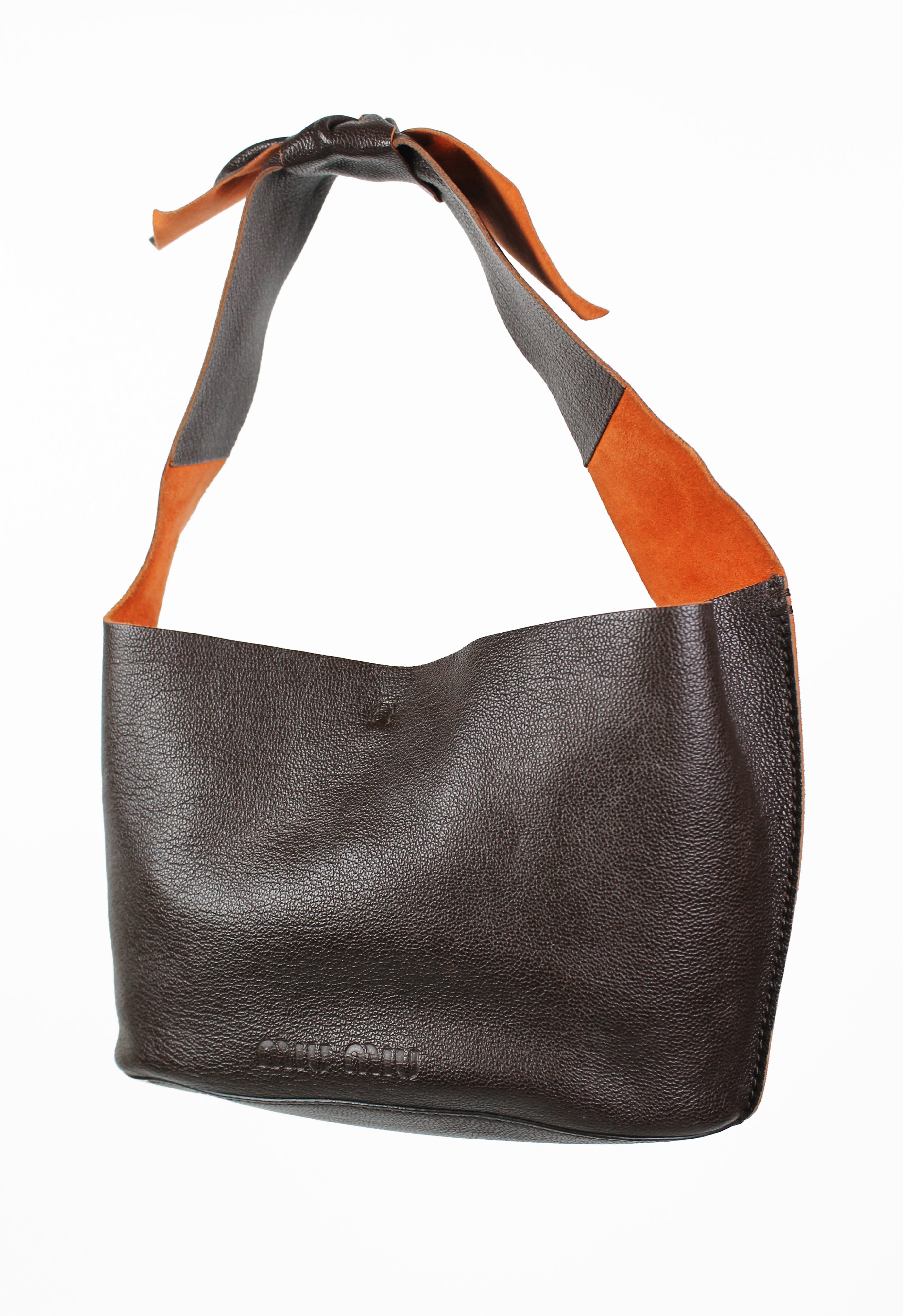 MIU MIU BROWN & ORANGE LEATHER KNOT BAG
