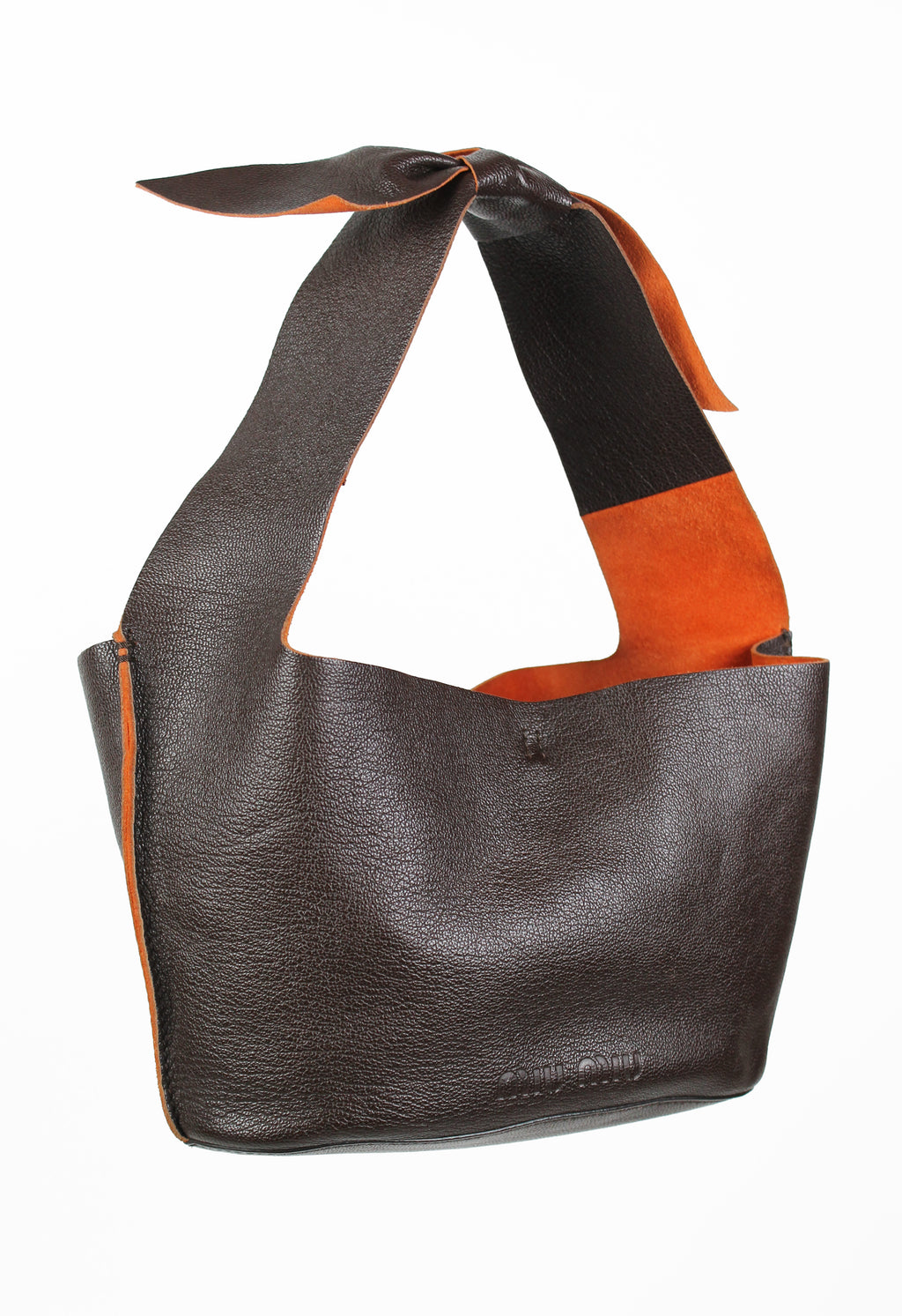 MIU MIU BROWN & ORANGE LEATHER KNOT BAG