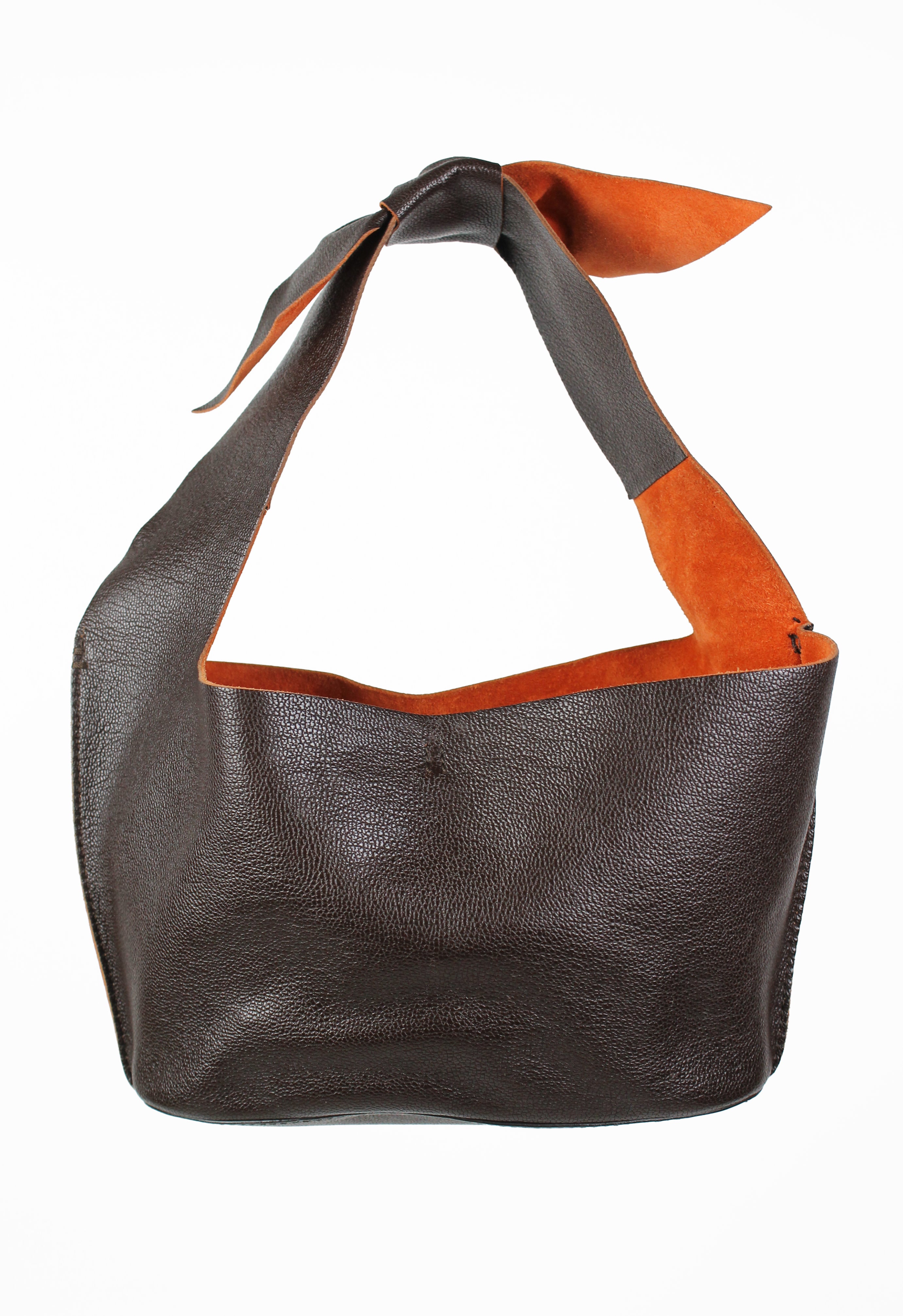 MIU MIU BROWN & ORANGE LEATHER KNOT BAG