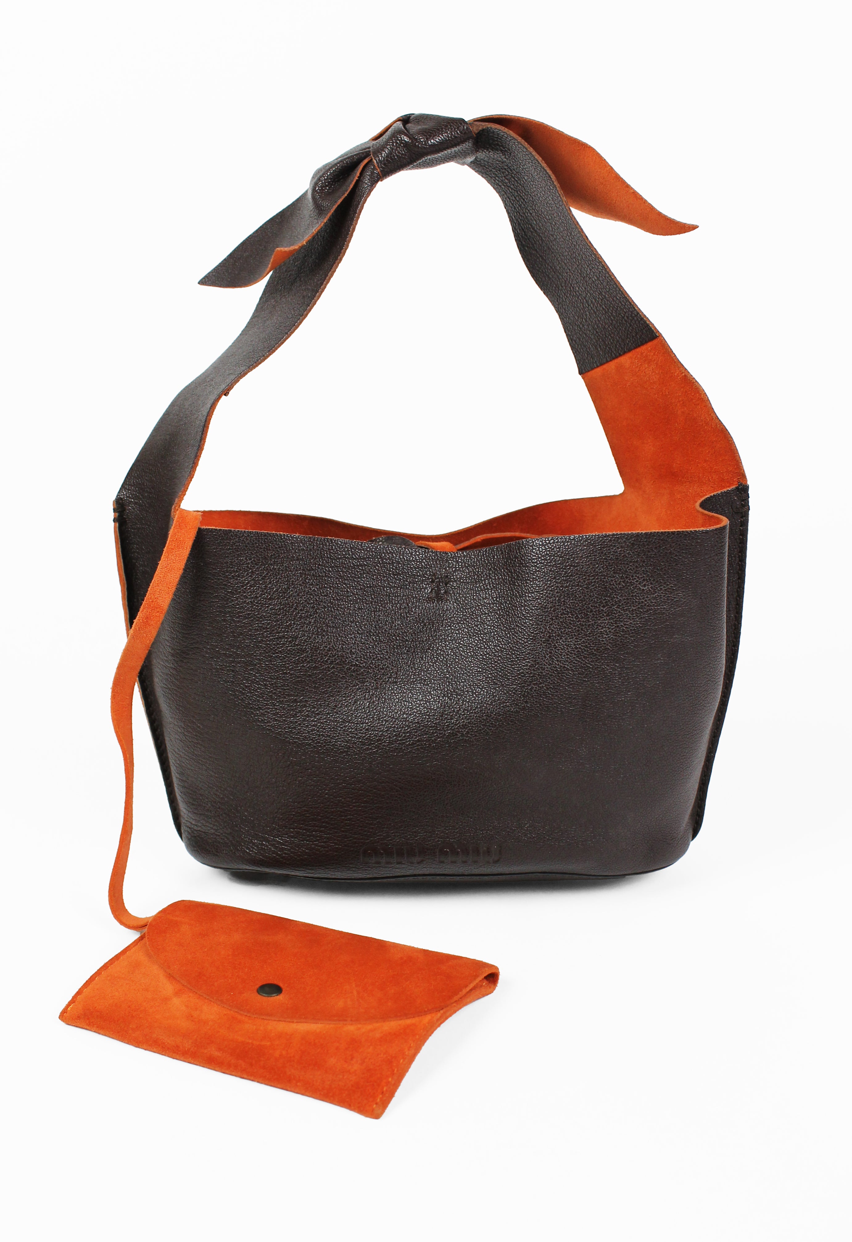 MIU MIU BROWN & ORANGE LEATHER KNOT BAG