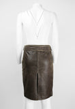 MIU MIU DISTRESSED LEATHER BELTED SKIRT