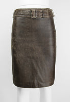 MIU MIU DISTRESSED LEATHER BELTED SKIRT