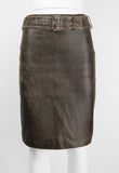 MIU MIU DISTRESSED LEATHER BELTED SKIRT