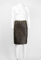 MIU MIU DISTRESSED LEATHER BELTED SKIRT