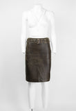 MIU MIU DISTRESSED LEATHER BELTED SKIRT