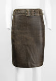 MIU MIU DISTRESSED LEATHER BELTED SKIRT