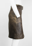 MIU MIU FW 2000 DISTRESSED LEATHER BELTED SKIRT