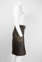 MIU MIU DISTRESSED LEATHER BELTED SKIRT