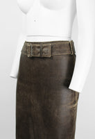 MIU MIU DISTRESSED LEATHER BELTED SKIRT