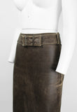 MIU MIU DISTRESSED LEATHER BELTED SKIRT