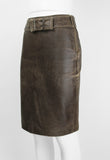 MIU MIU DISTRESSED LEATHER BELTED SKIRT