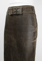 MIU MIU DISTRESSED LEATHER BELTED SKIRT