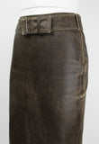 MIU MIU DISTRESSED LEATHER BELTED SKIRT