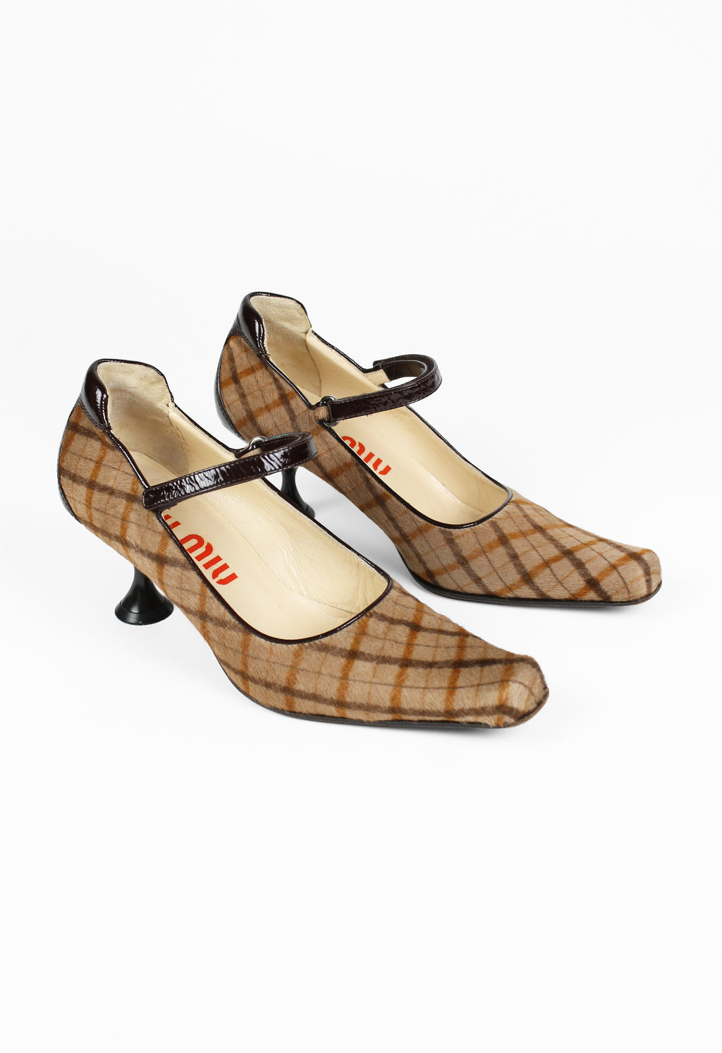 MIU MIU FW 1999 CALF HAIR CHECK HEELS